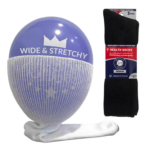 2 Pairs of Extra Wide Diabetic Socks, Mid/Over The Calf Medical Swollen Feet Socks (Black)
