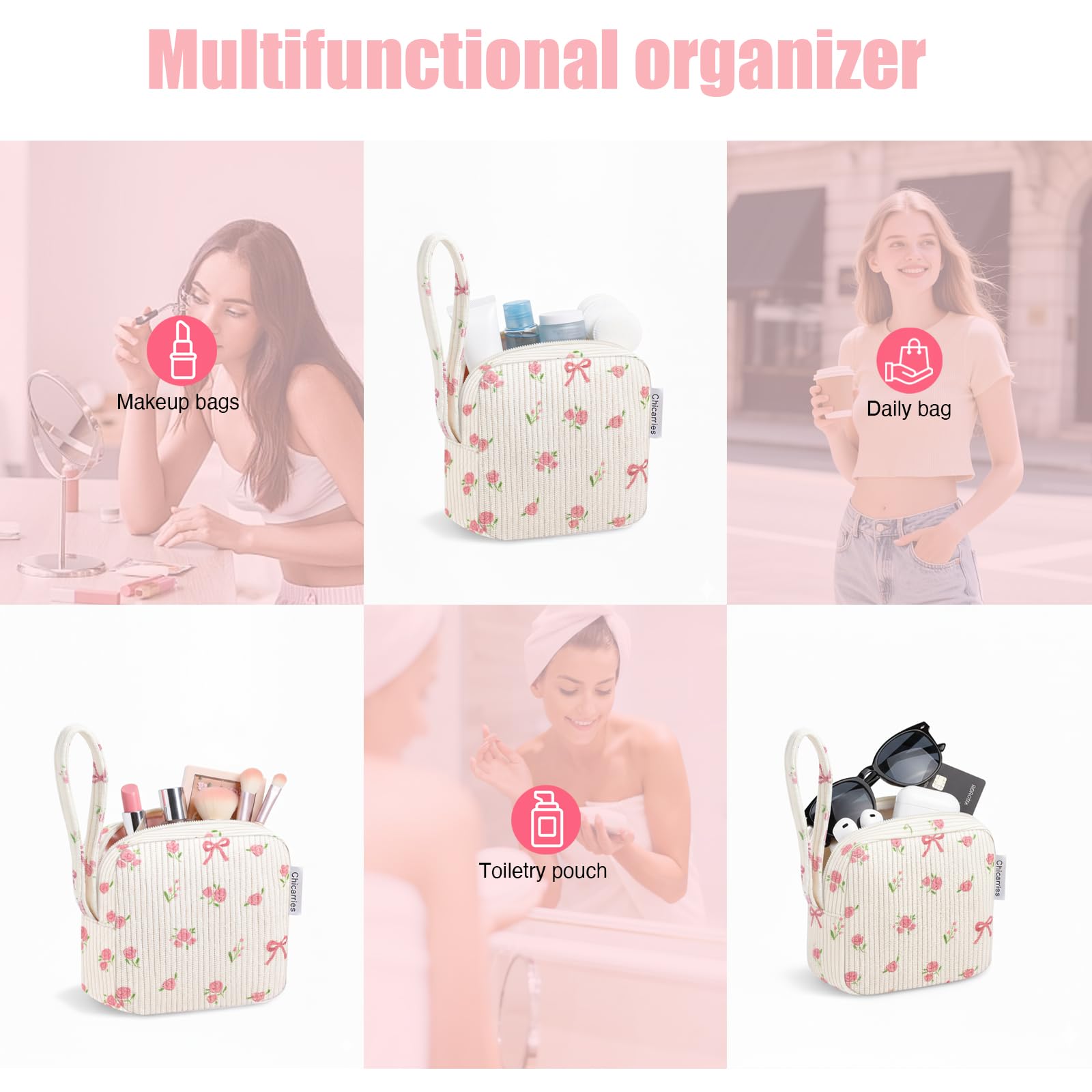 Chicarries Small Makeup Bag | Discreet Period Bag Pad Pouch for Purse| Sanitary Napkin Storage & Tampon Holder for Travel(Flower