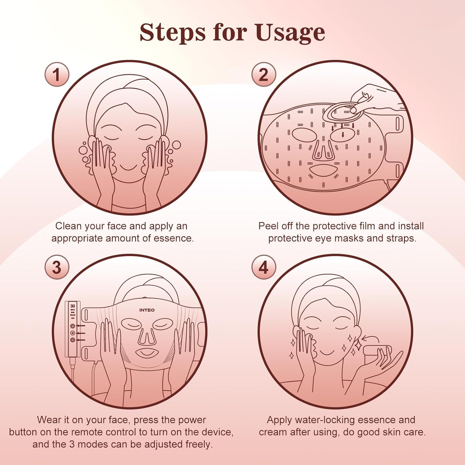 Red Light Therapy for Face, 3 Modes Portable Led Face Mask Light Therapy with Remote, Near-Infrared 850 Red Light Therapy Mask w