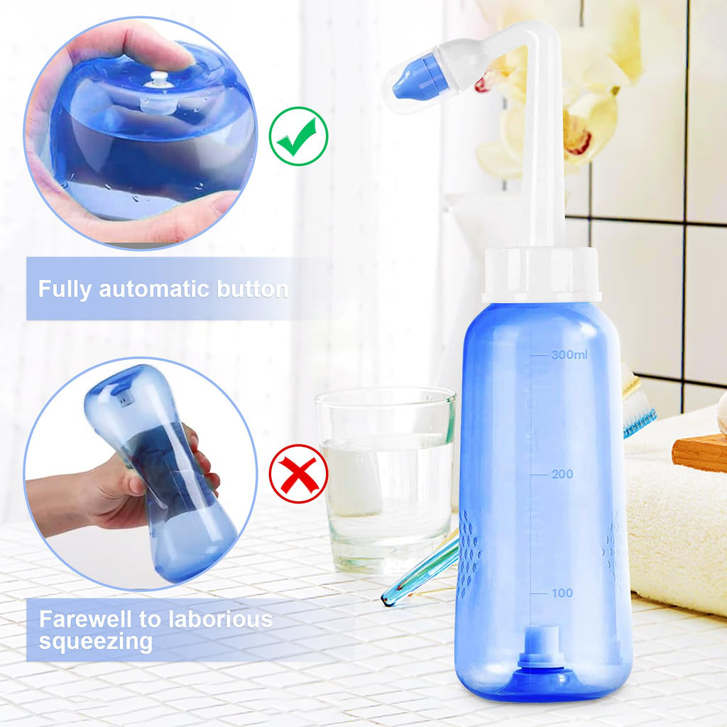 Showvigor Neti Pot Sinus Rinse Bottle - Gentle Nasal Wash Bottle Nose Cleaner for Effective Pressure Irrigatio 300 ML with 20 Na