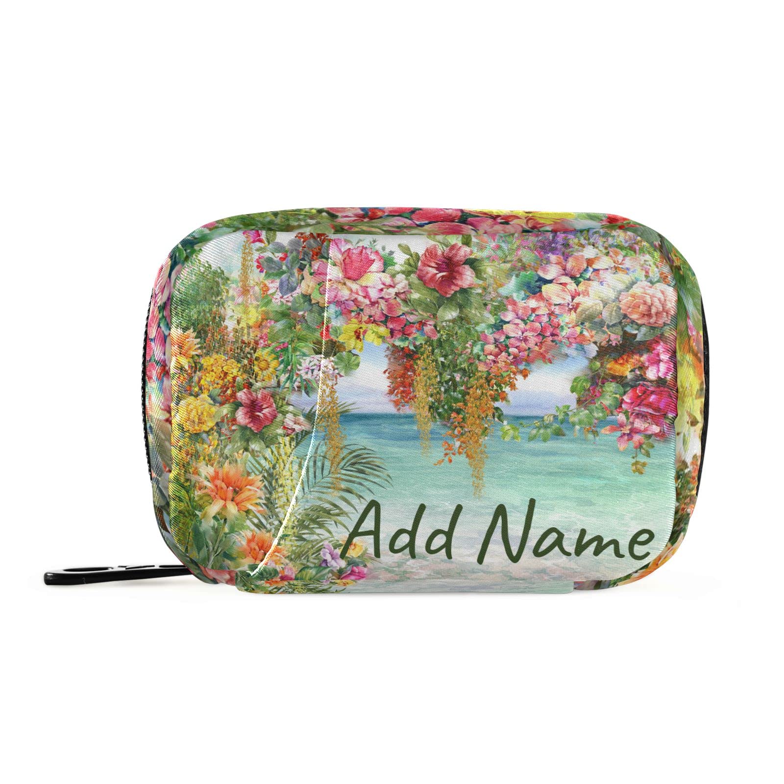 Custom Pill Box 7 Day Pill Case Bag Oil Painting Hawaii Flowers Personalized Name Travel Pill Organizer Bag with Zipper Portable