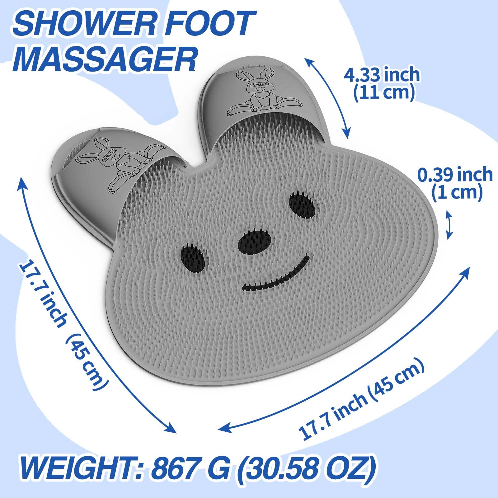 Manmihealth Extra-Large Shower Foot Scrubber Mat with Non-Slip Suction Cups, Rabbit-Shaped Silicone Foot Scrubber in Shower for