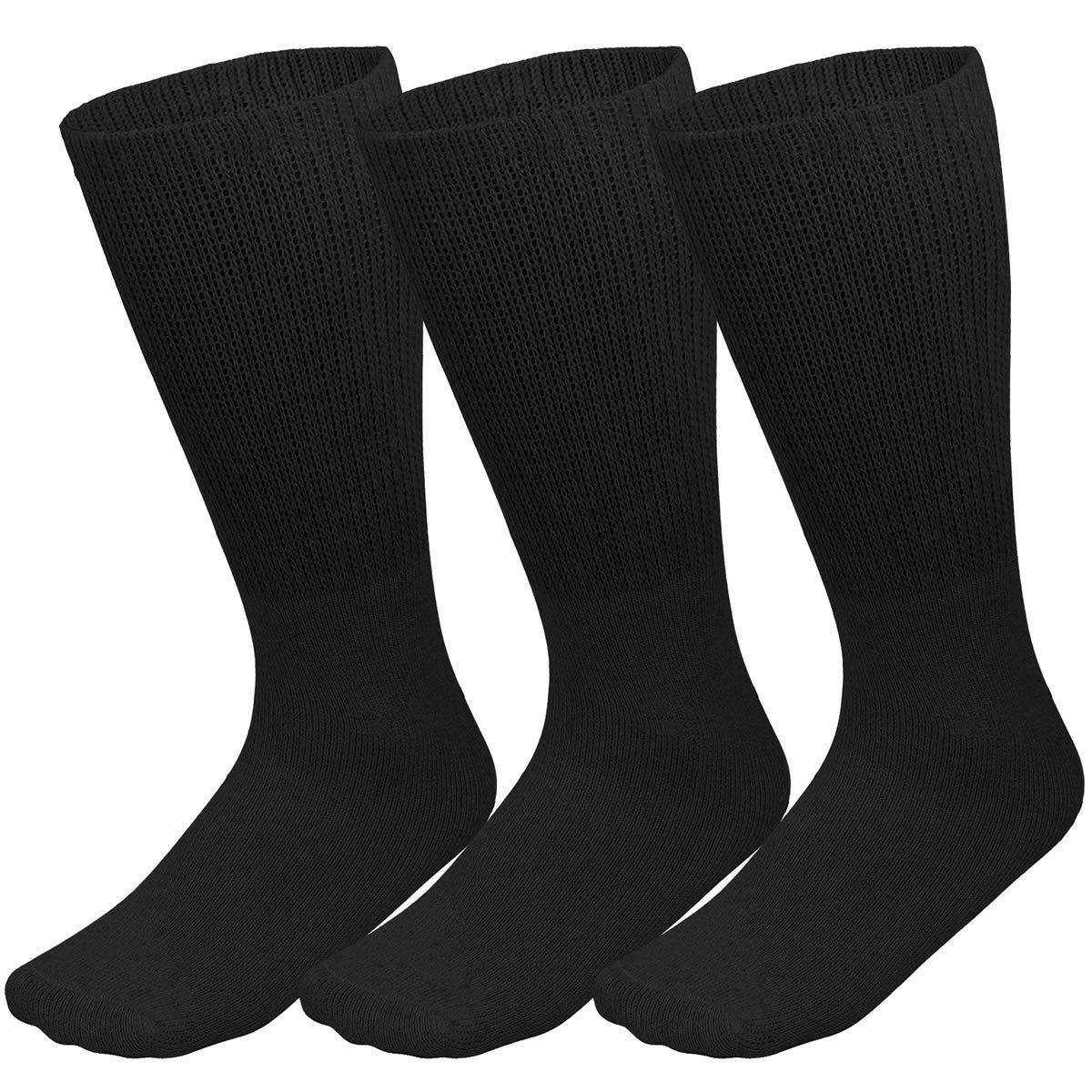 Physicians Approved Diabetic Socks Crew Unisex 3, 6 or 12-Pack (9-11, 3 Pairs Black)
