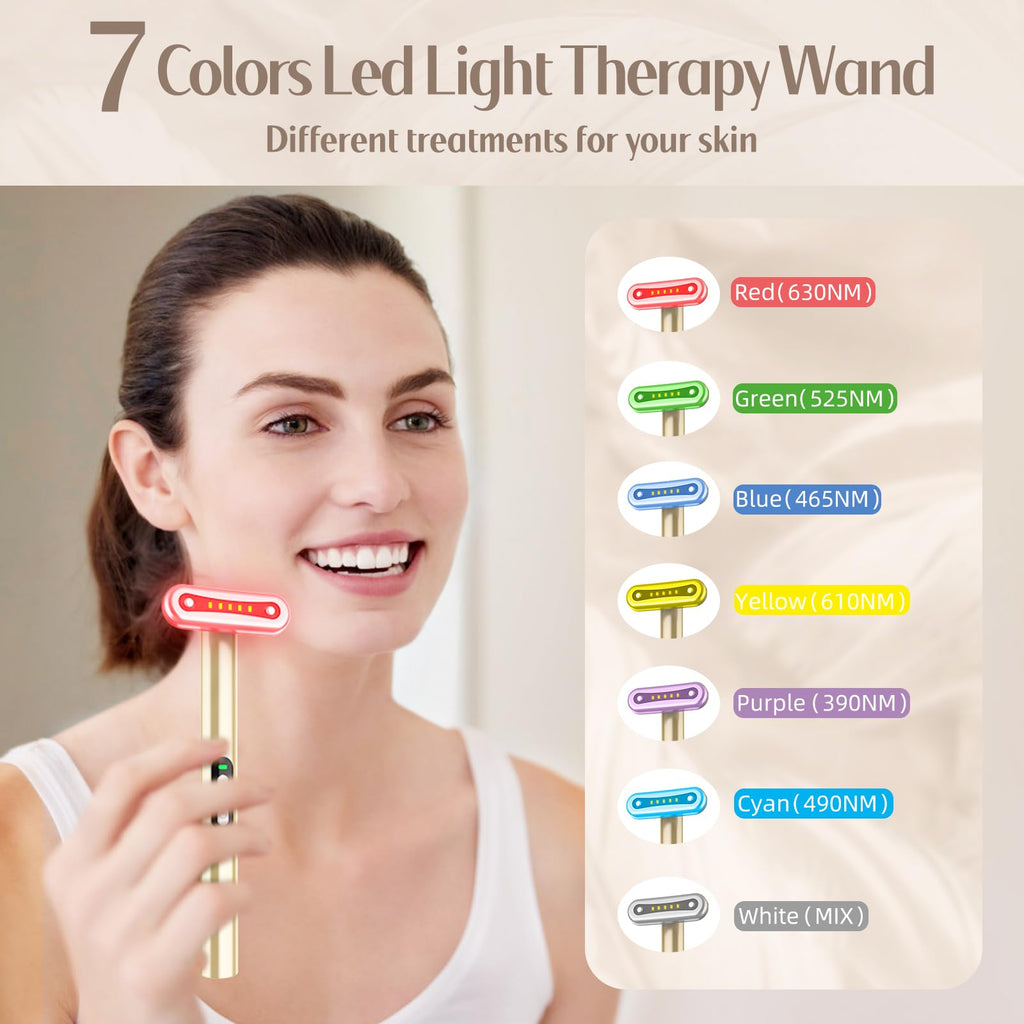 Fxtiaa Red-Light-Therapy-Wand-for-Face, 7 Colors LED Light Therapy Wand Eye Facial Red & Blue Rejuvenation Tool, Face Massager,