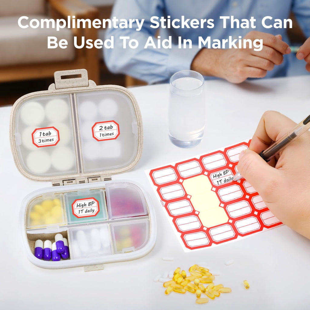 Travel Pill Organizer - Weekly Medicine Box with Labels, Small Cute Portable Pill Case for Daily Vitamins & Medications, Leak-Pr