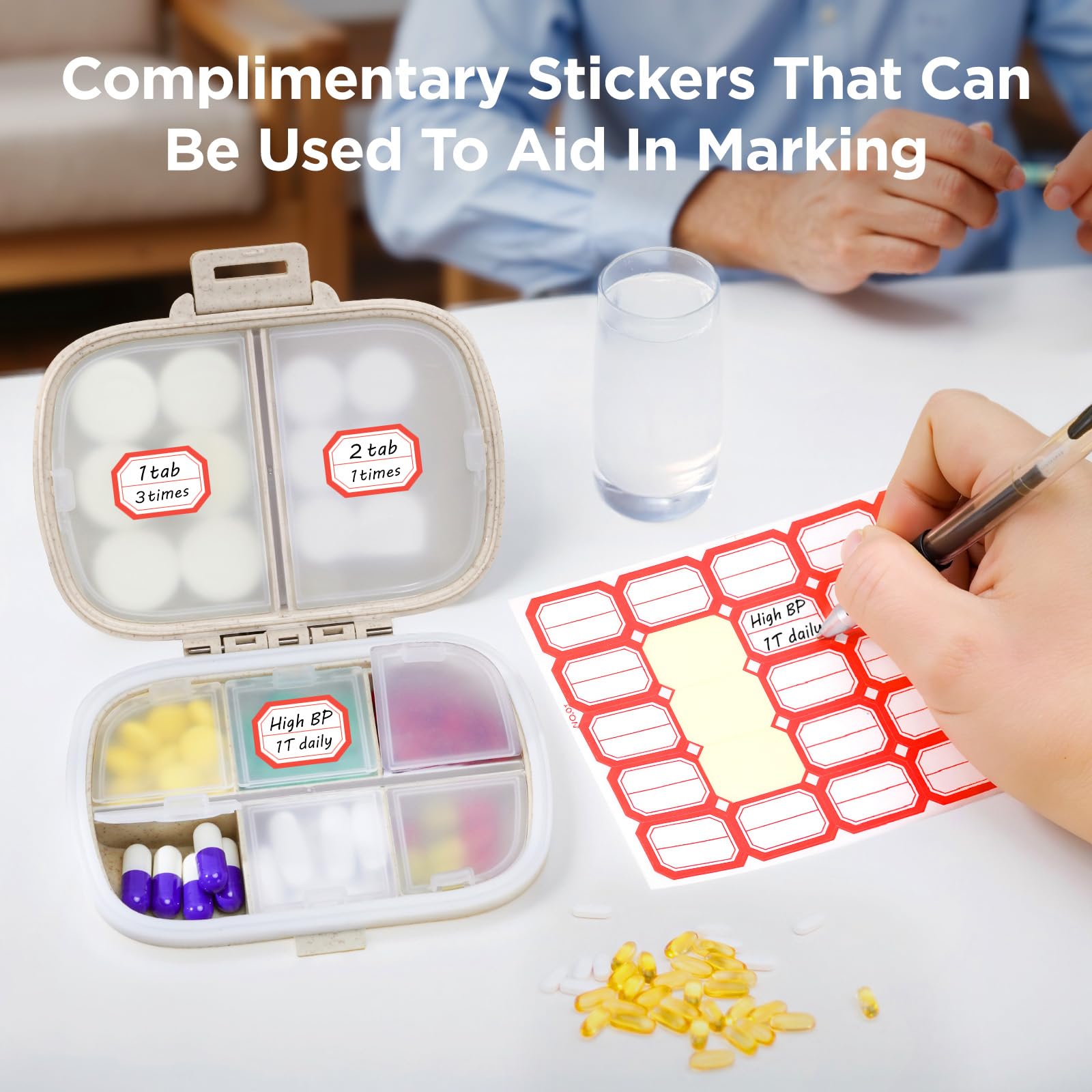 Travel Pill Organizer - Weekly Medicine Box with Labels, Small Cute Portable Pill Case for Daily Vitamins & Medications, Leak-Pr
