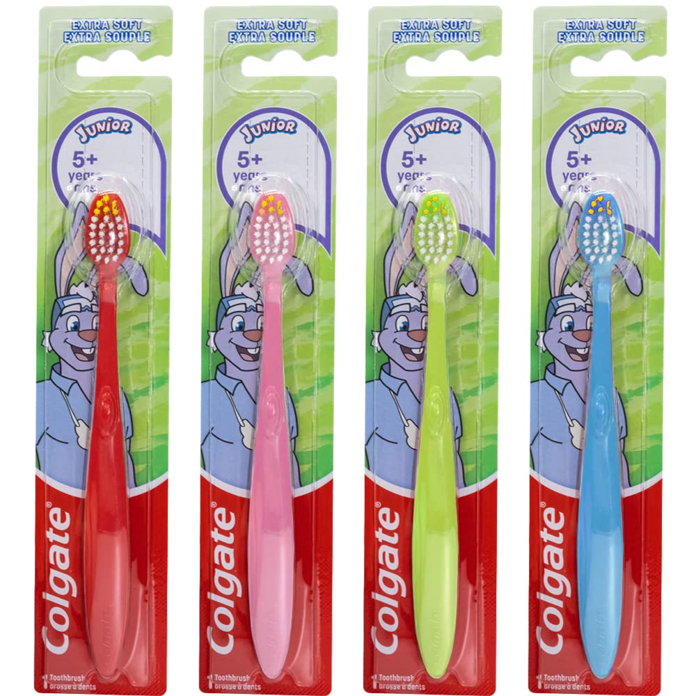 Colgate Bunny Toothbrush, Junior 5+, Extra Soft (Colors Vary) - Pack Of 4