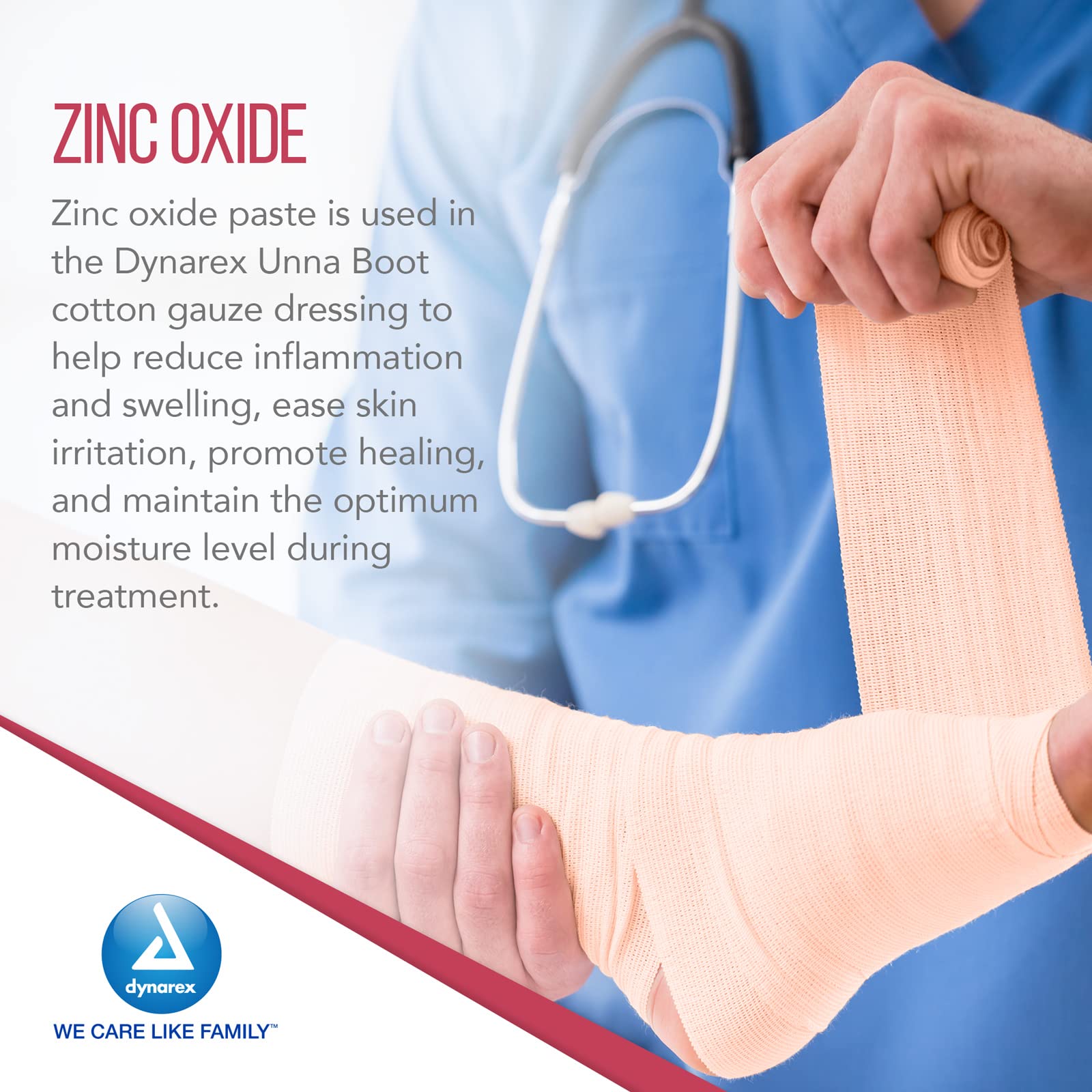 Dynarex 3455 Unna Boot Bandage, Individually Packaged, Provides Customized Compression, With Calamine, Soft Cast, 3 '' x 10 Yard