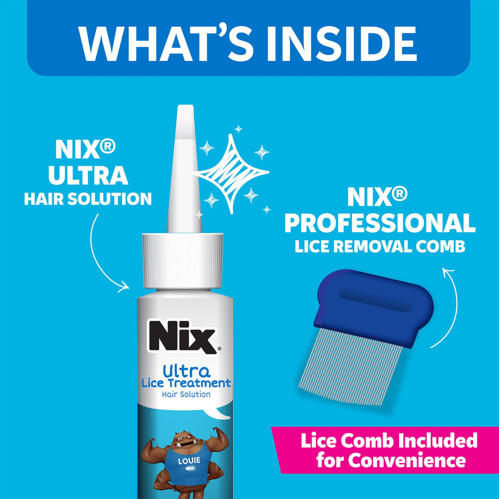 Nix Ultra Lice Treatment Hair Solution & Lice Comb, Kills Superlice & Eggs, 3.4 Fl Oz