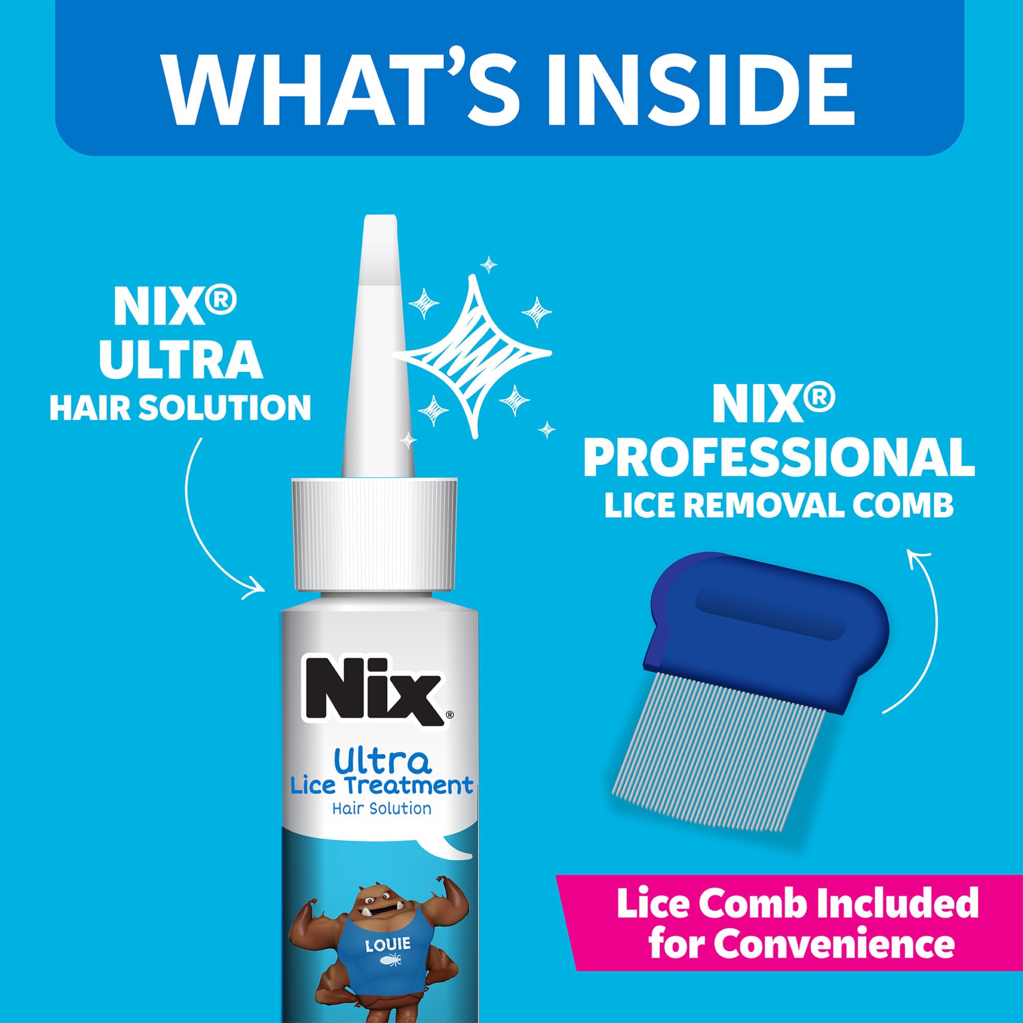 Nix Ultra Lice Treatment Hair Solution & Lice Comb, Kills Superlice & Eggs, 3.4 Fl Oz
