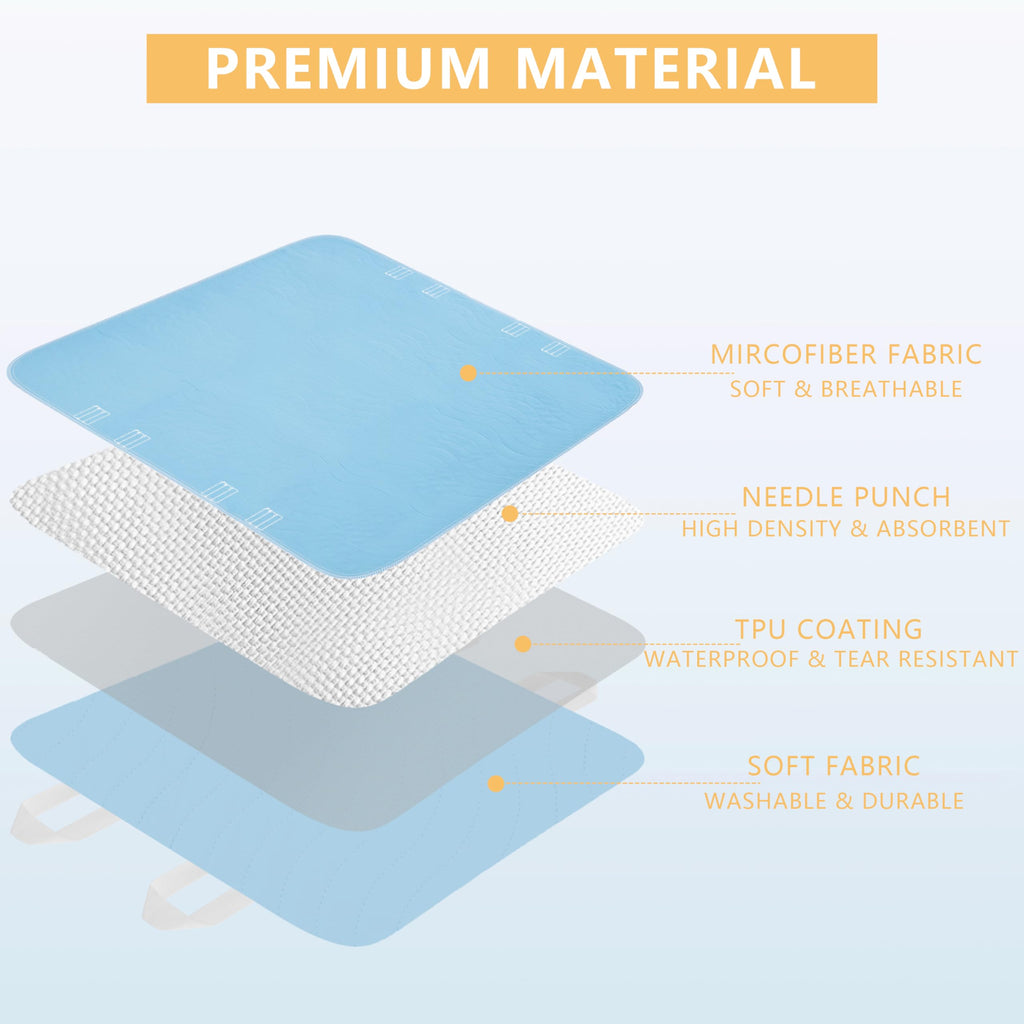 DAHAPYBOO Improvia Positioning Bed Pad 34x52 with 8 Reinforced Handles,Washable Underpads 4 Pack Incontinence,Heavy Absorbency R