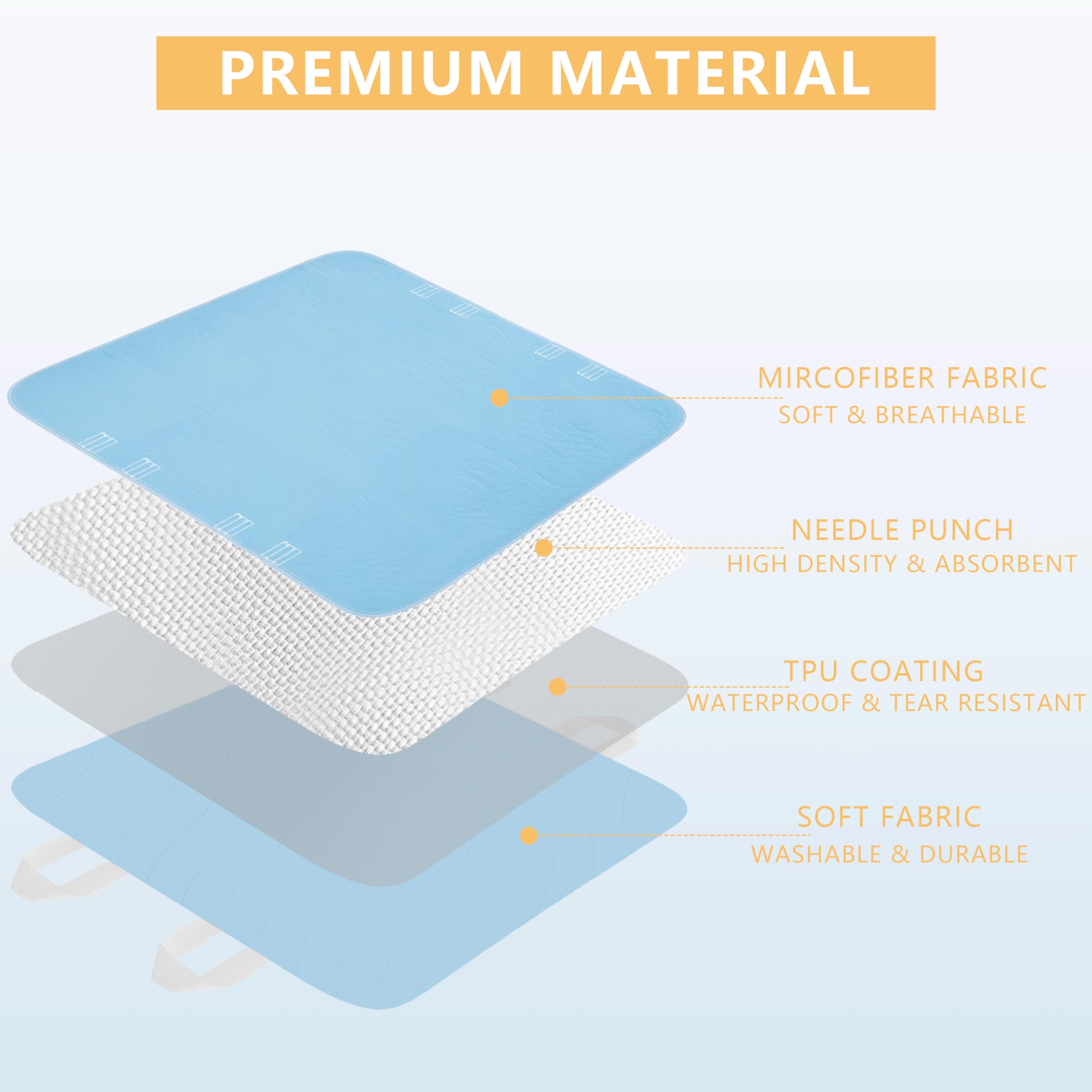 DAHAPYBOO Improvia Positioning Bed Pad 34x52 with 8 Reinforced Handles,Washable Underpads 4 Pack Incontinence,Heavy Absorbency R