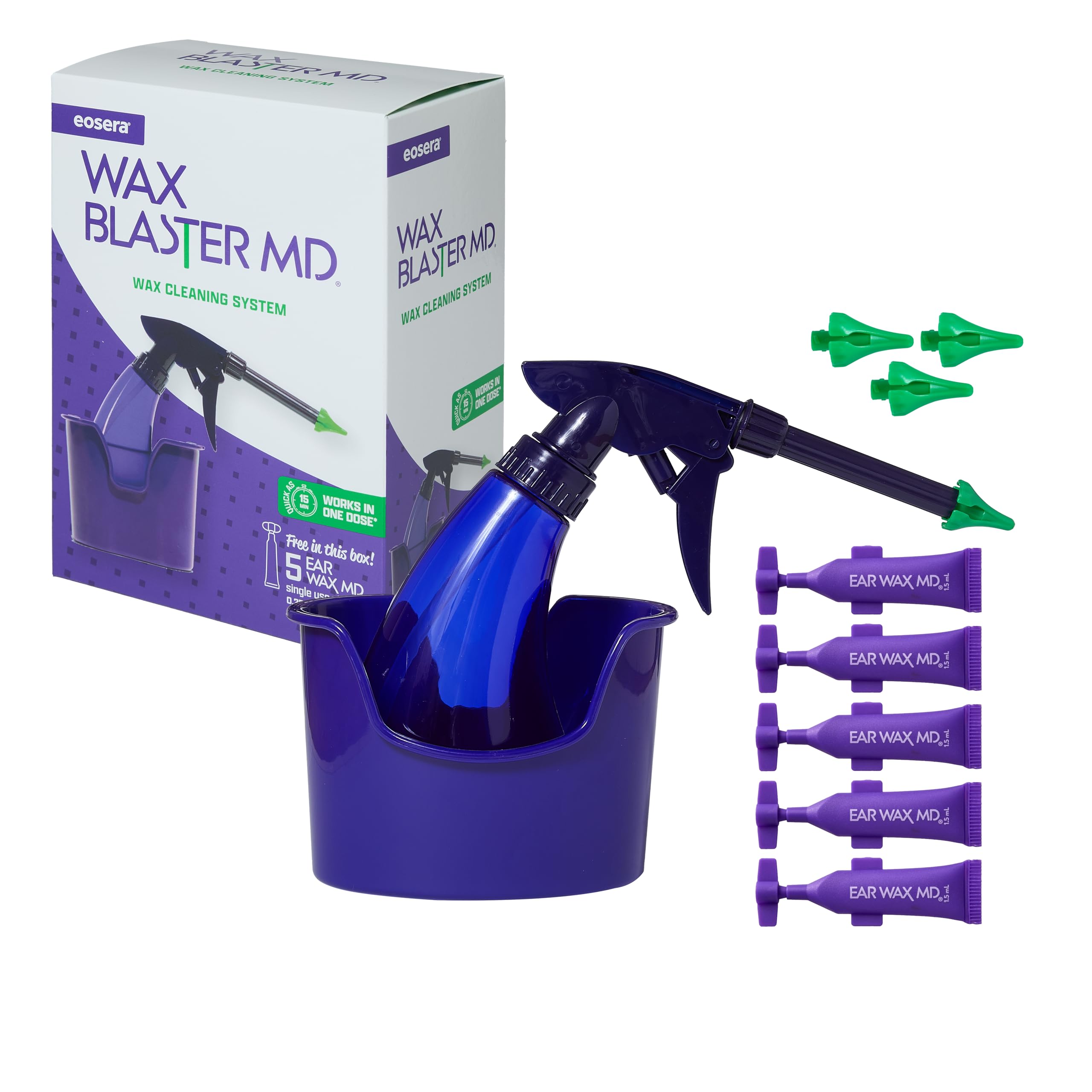 eosera Wax Blaster MD- Wax Cleaning System 5-ct Single Use VIals | Gentle Ear Irrigation for Routine Cleaning | Clinically Prove