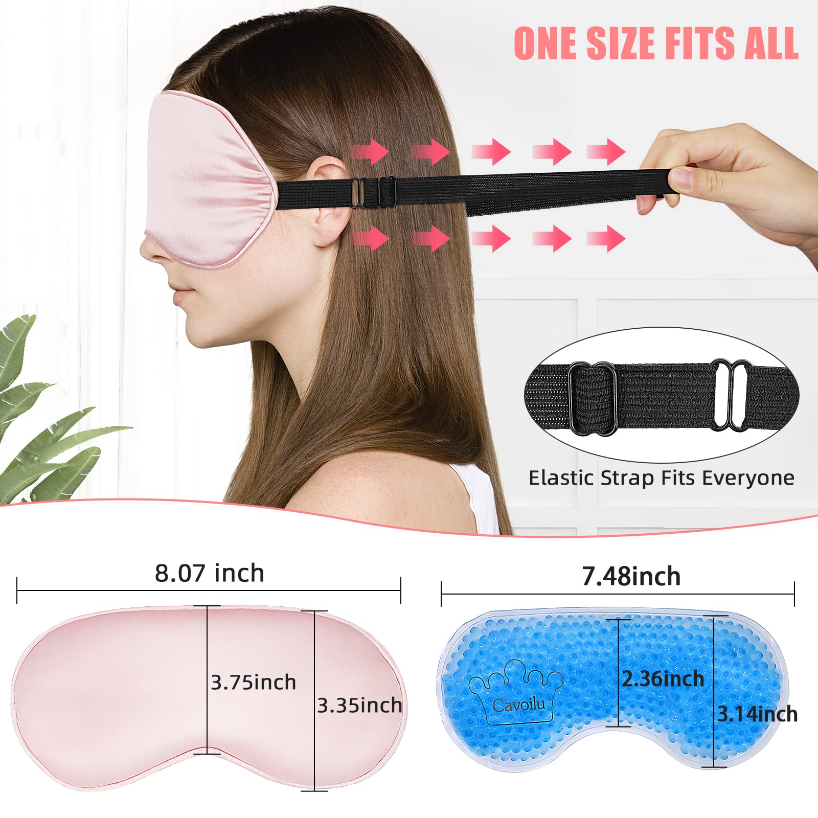 Cavoilu Cooling Eye Mask for Sleeping, Silk Sleep Mask w/Gel Eye Mask, Heated Eye Masks, Blindfold Eye Cover Women Sleeping Mask