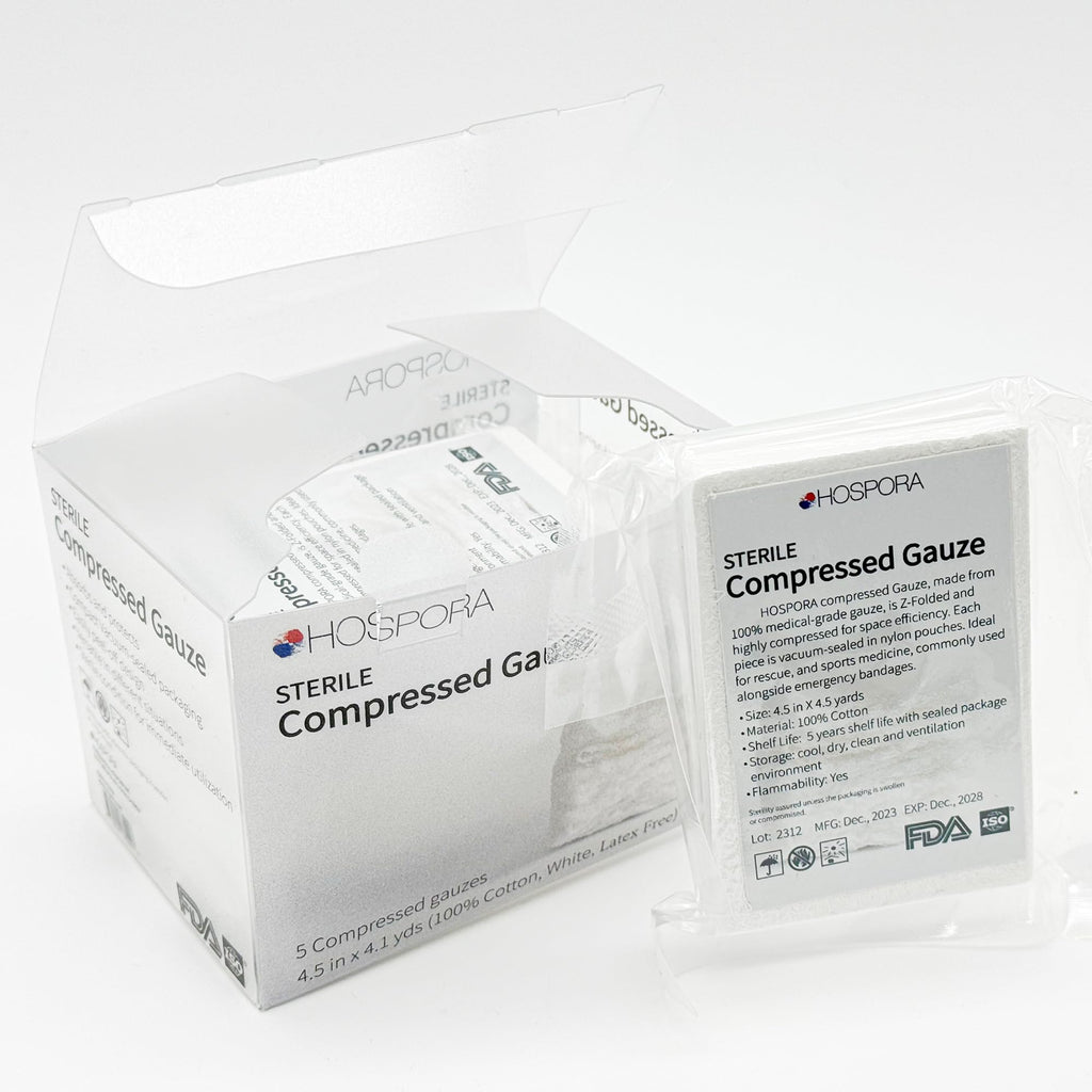 HOSPORA 100% Cotton Z Folded Sterile Compressed Gauze, 4.5 in x 4.1 Yards, First Aid and Emergency Kit Gauze Pads(Pack of 5)