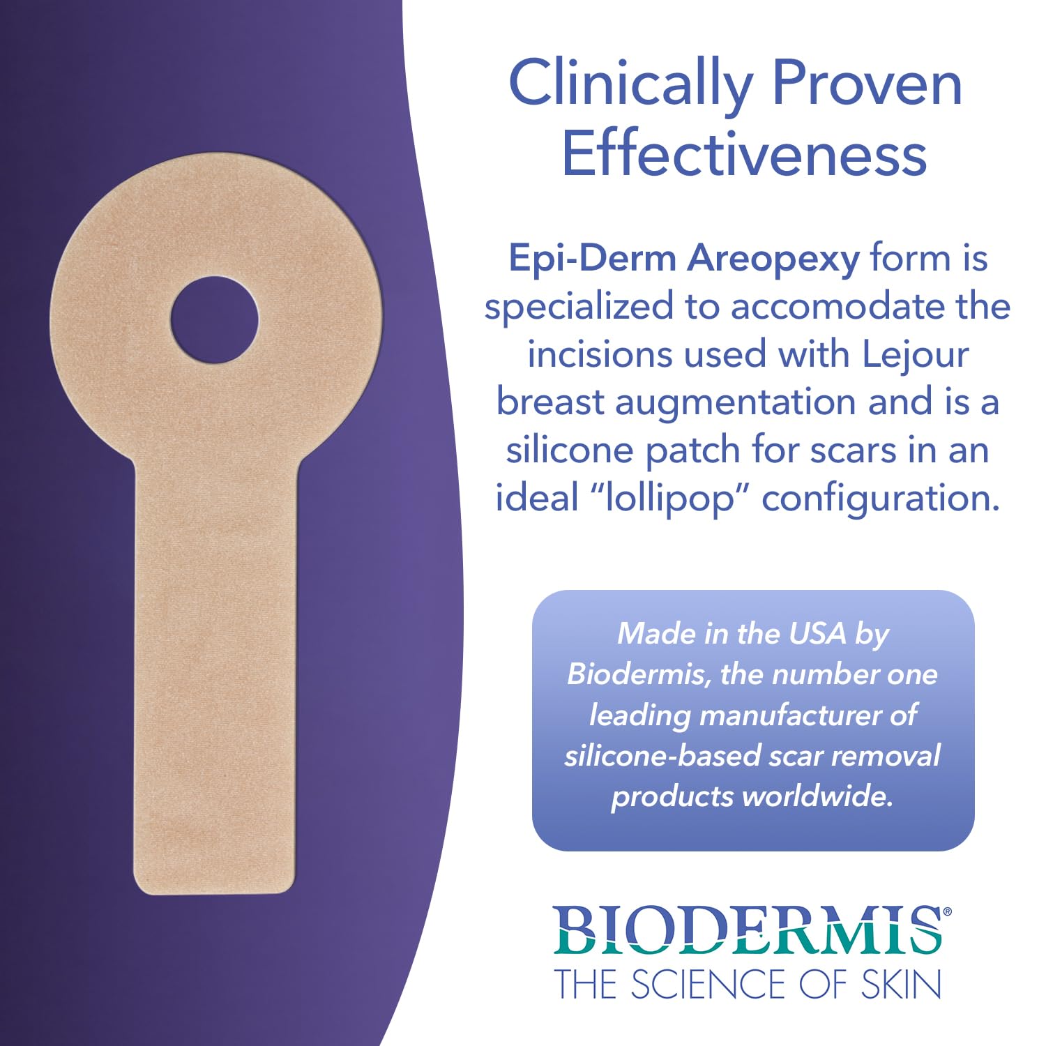 EpiDerm Areopexy Silicone Scar Sheets - Reusable, Washable & Customizable - Lollipop    Shape Ideal for Lejour Breast Augmentati