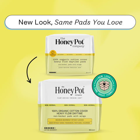 The Honey Pot Company - Pads for Women - Non-Herbal Heavy Flow Daytime Pads w/Wings - Organic Cotton Cover & Ultra-Absorbent Cor