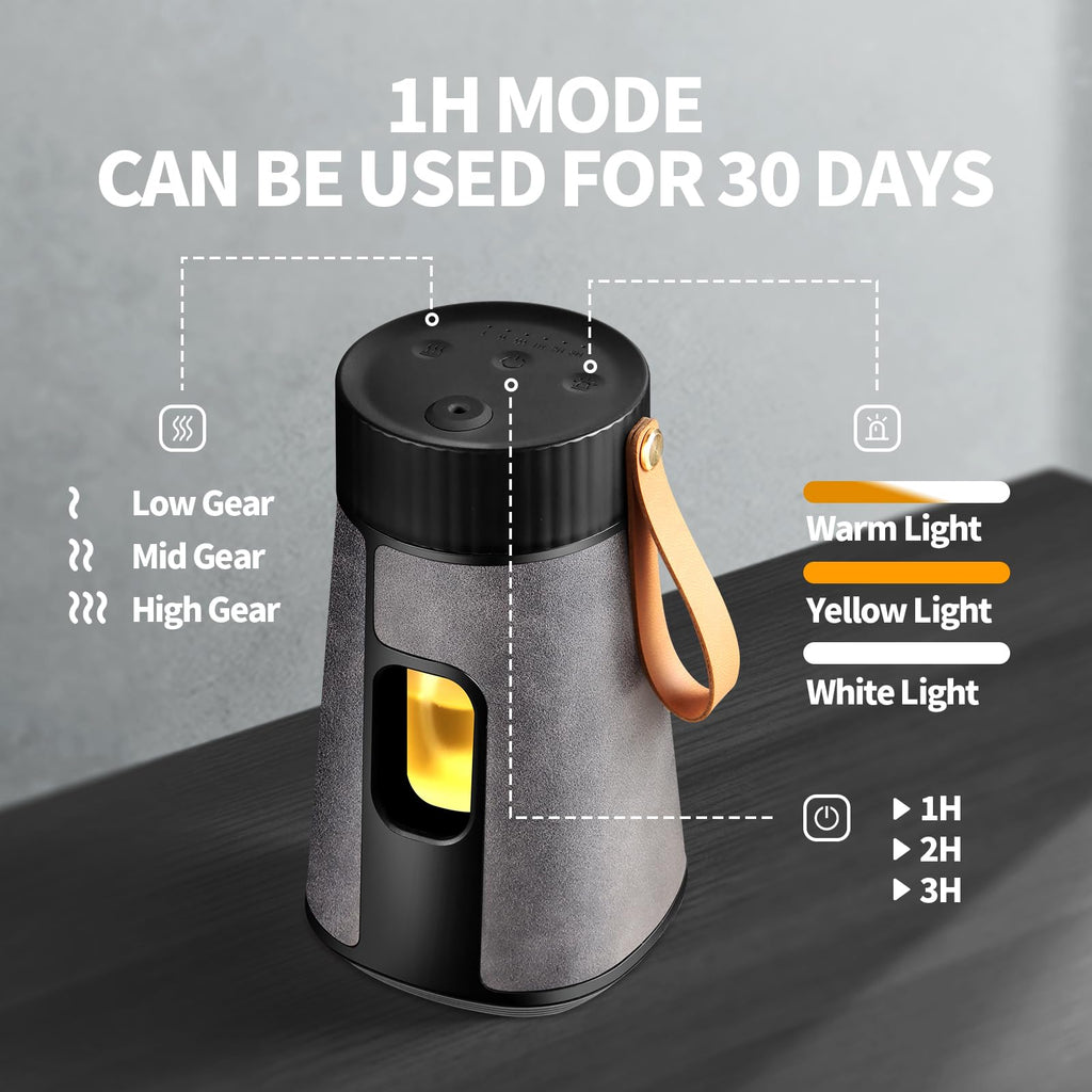 CJC Battery Powered Diffuser, Anti Oil Leakage, 1/2/3H Timers, 3 Mist Levels, Essential Oils Compatible, Black