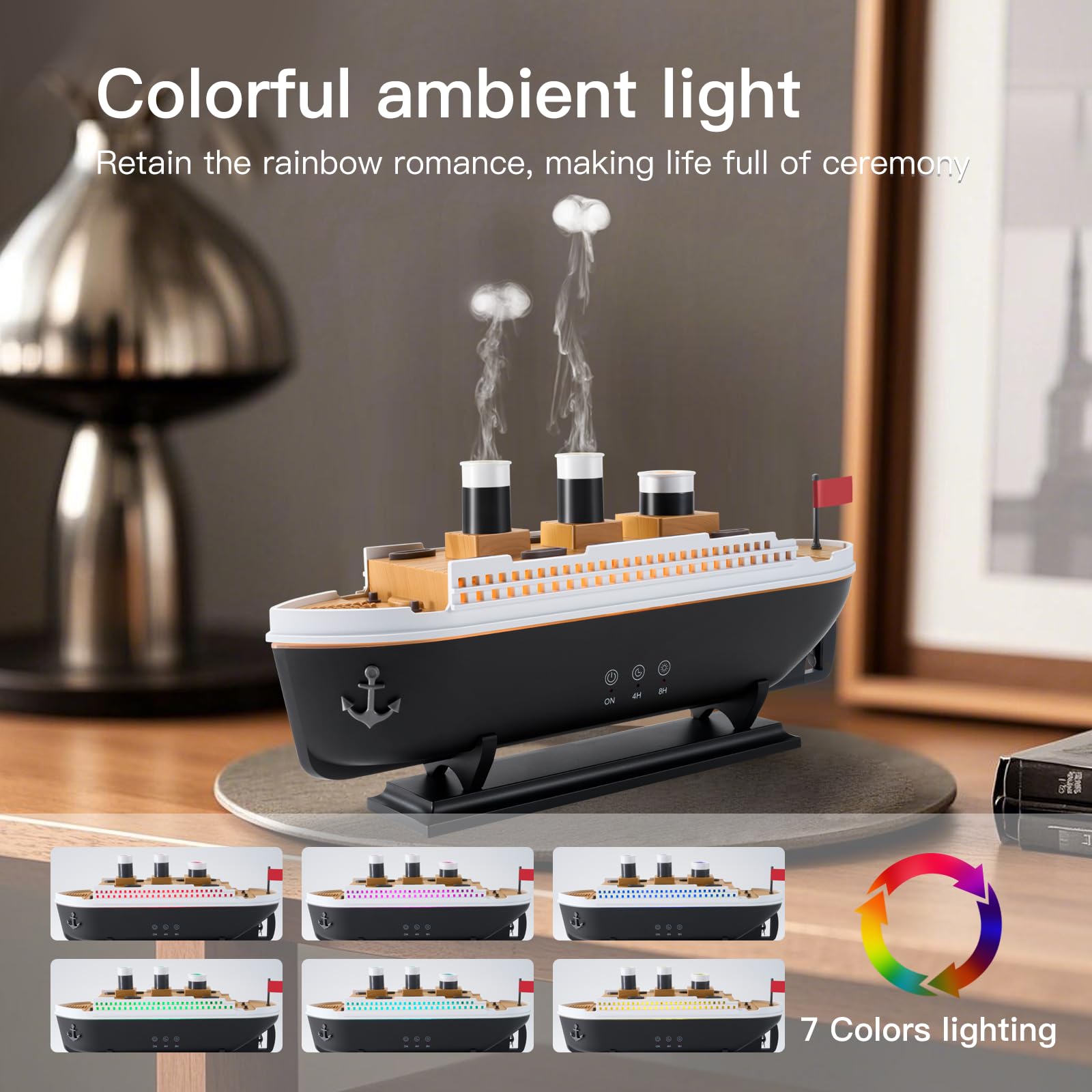 HIROGA Titanic Humidifier 250ml, Essential Oil Diffuser Cool Mist Ultrasonic Aroma Aromatherapy Diffuser with Remote Control 7 L