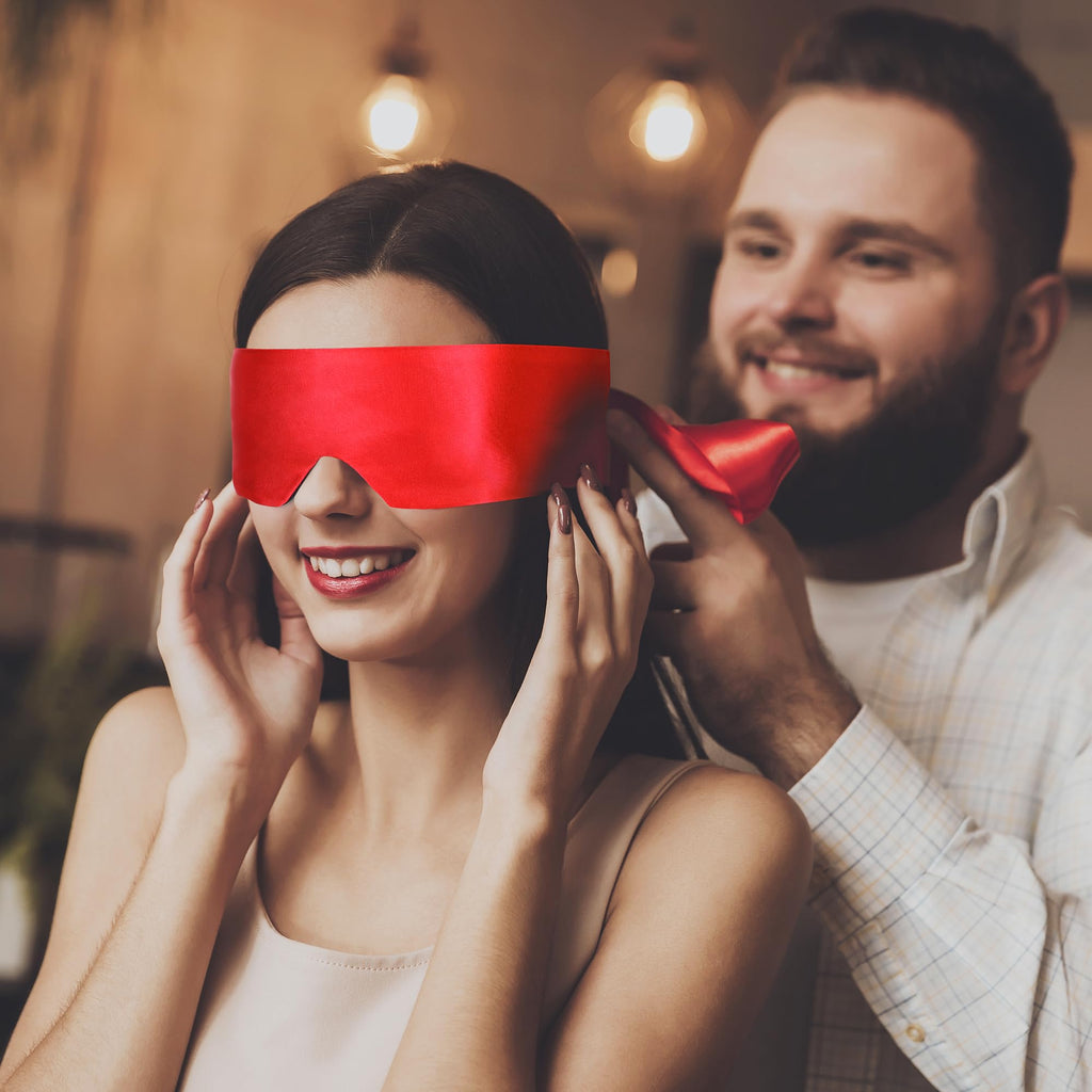 FRESHME 2pc Satin Sleep Mask - Lightweight Blindfold Eye Mask Cover for Women Men Couples Night Gift, Valentine's Day Gift Doubl