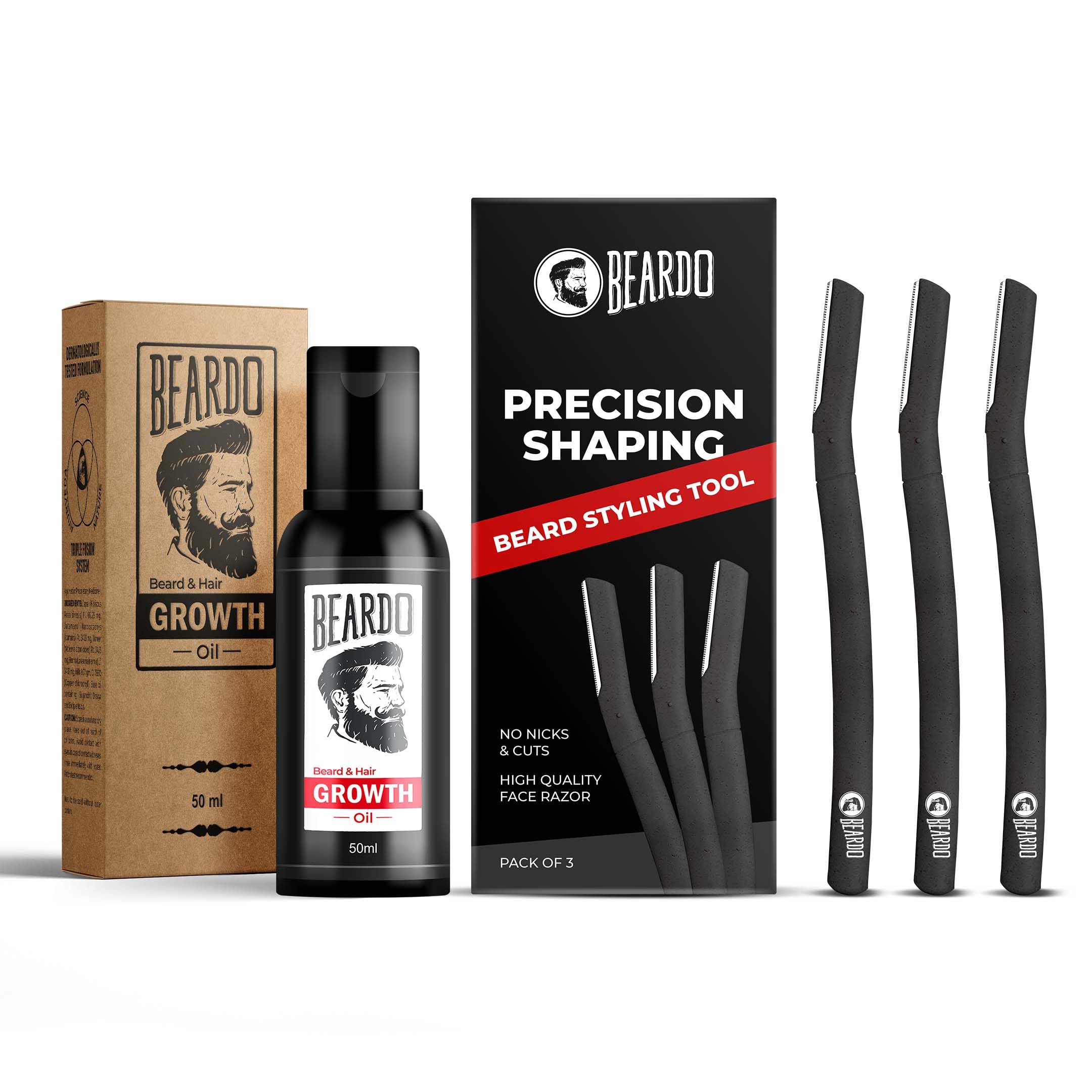 Beard Beard And Hair Growth Oil 50Ml & Styling Tool Combo| Faster Beard Growth And Thicker Looking Beard | Beard Styling Razor F