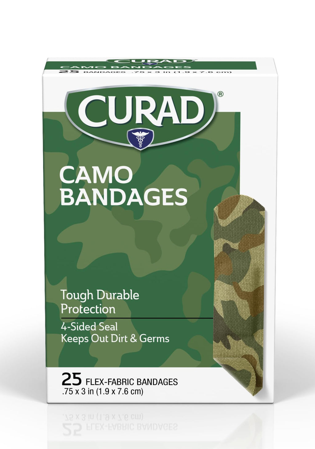 CURAD Green Camo Flex-Fabric Adhesive Bandage, 3/4 x 3, 25 Count