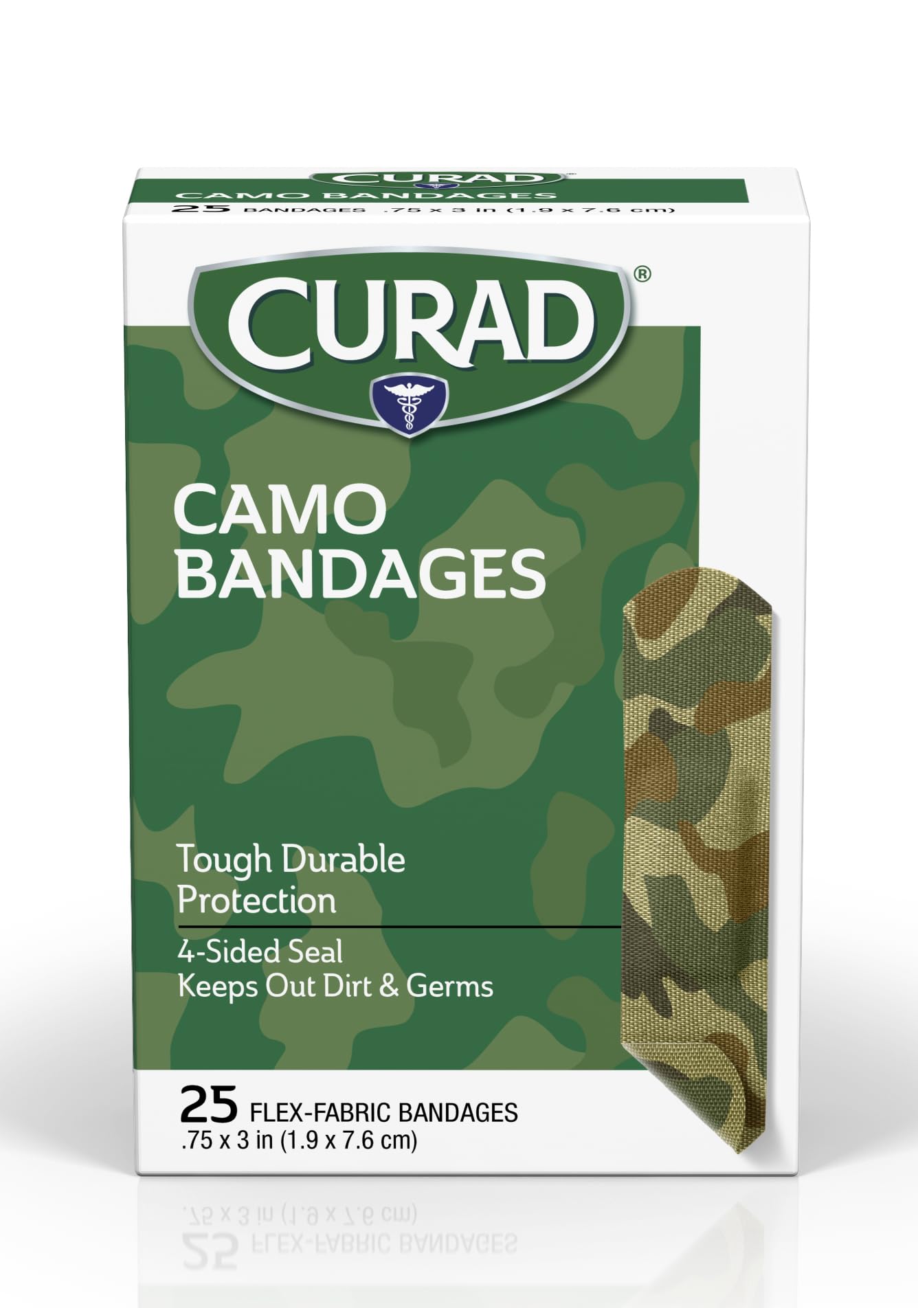 CURAD Green Camo Flex-Fabric Adhesive Bandage, 3/4 x 3, 25 Count