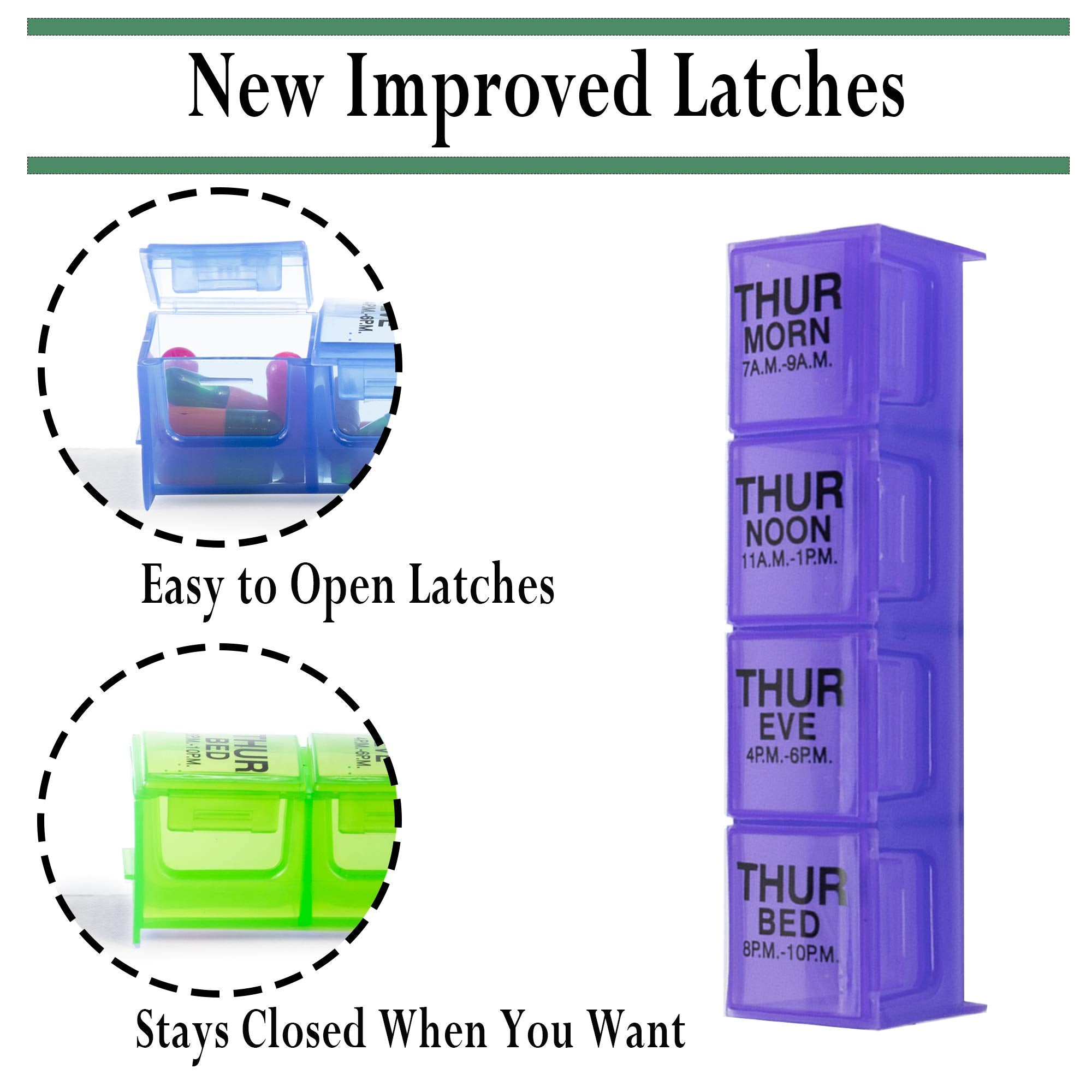 GMS 4 Times Per Day Weekly Slant Tray Pill Organizer - Includes 7 Removable Pill Boxes Designed to Protect and Remind That its M