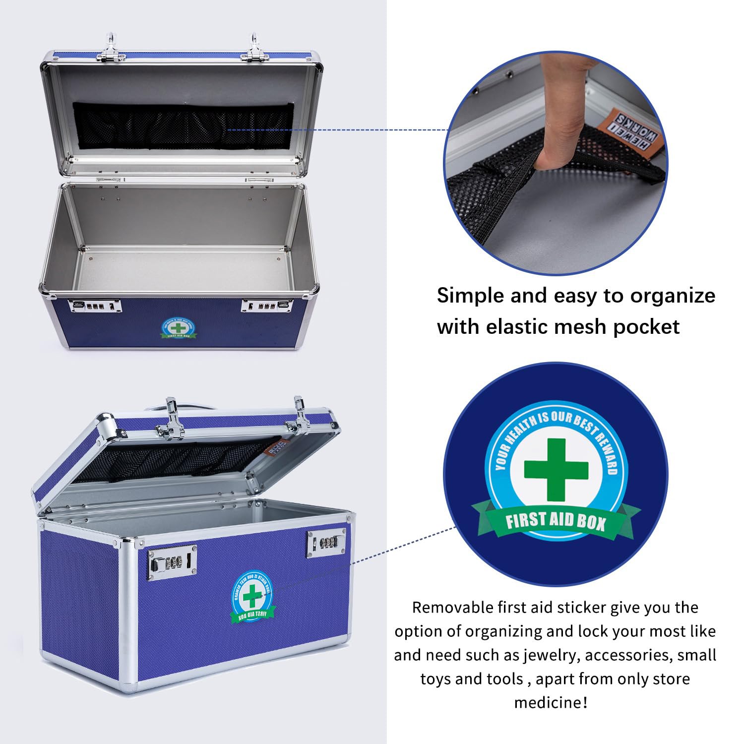 HEWEI WORKS Lockable Medication Box with Portable Storage Case, 14.2x 7.2x 8.2, Childproof Medicine Lock Organizer, Locked