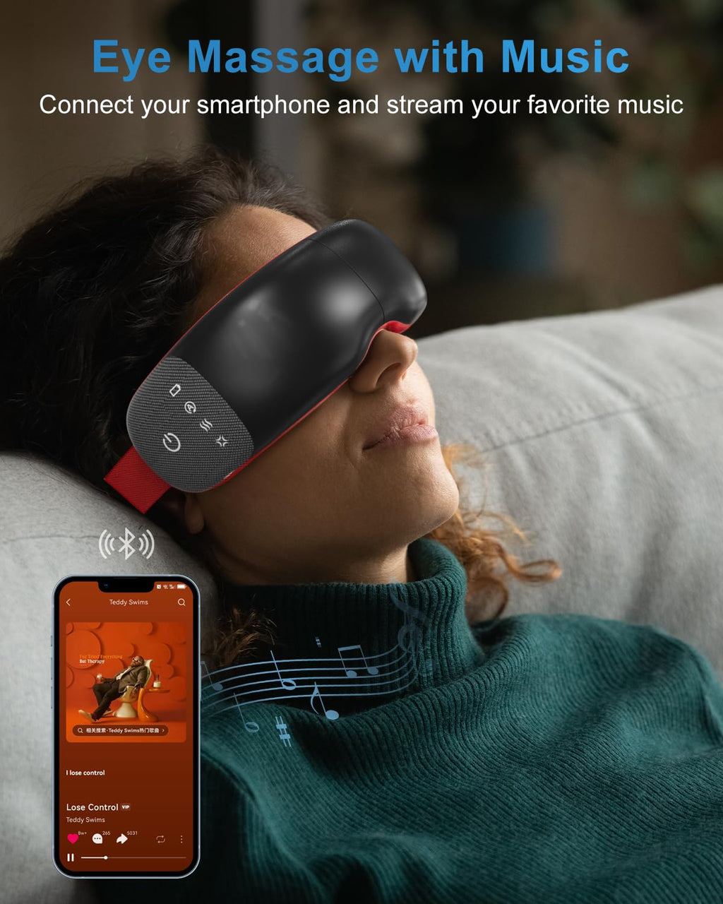 Eye Massager with Heat-Eye Massager for Migraines Relief-Foldable Eye Mask Massager with Music-Smart Goggles Relax Eye Strain-Re