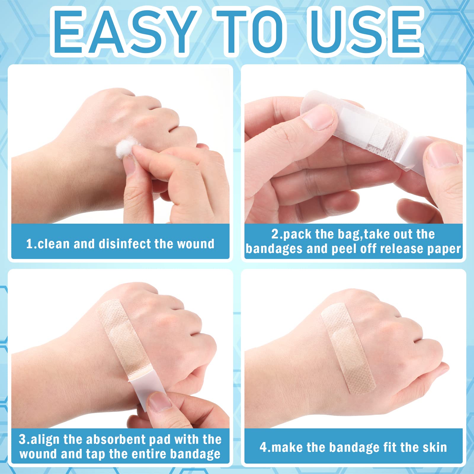 Funtery 100 Pcs Silicone Bandages Assorted Sizes Sensitive Skin, Painless Removal Silicone Bandages for Fragile Sensitive Skin E