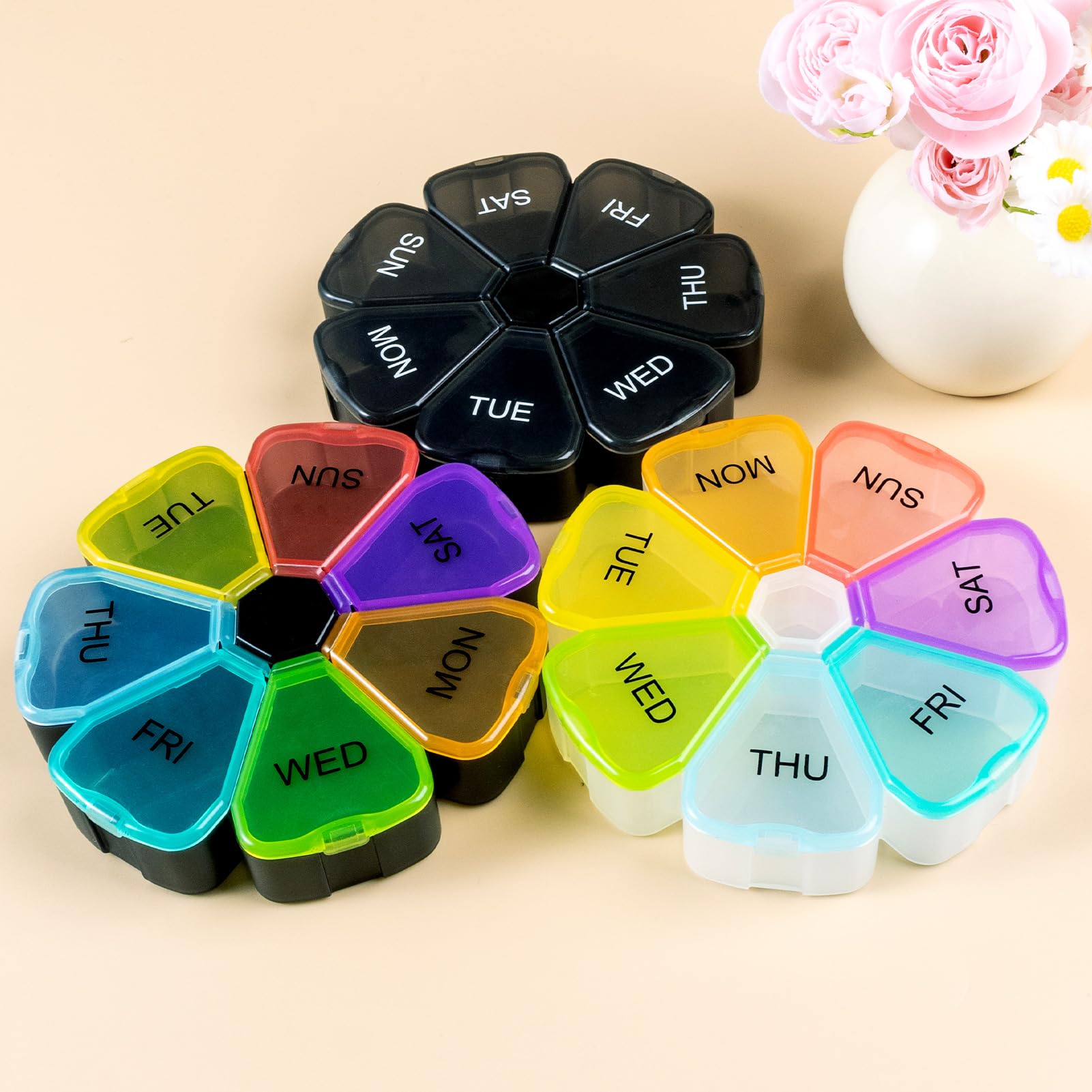 CNMUCI 7 Day Pill Case for Medication, Vitamins, Fish Oils, Supplements, Travel Pill Box (Glitter Clear)