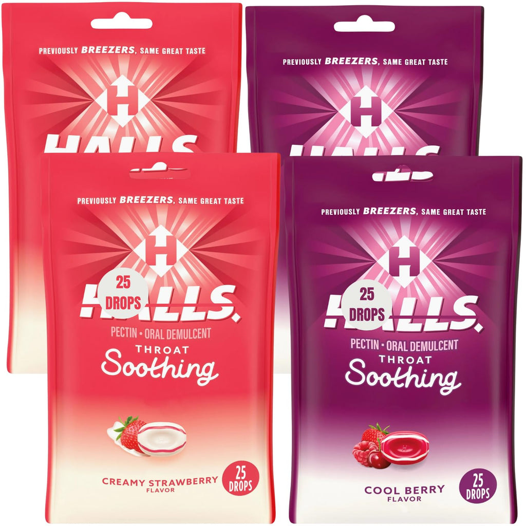 SCHMIDT EMPIRE Throat Soothing (Formerly Breezers) Cool Berry Throat Drops 25 Count Per Bag and Throat Soothing Creamy Strawberr