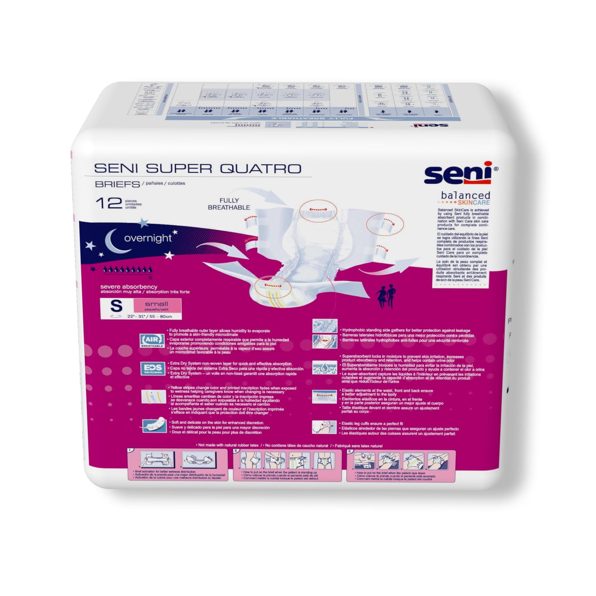Seni Super Quatro Adult Incontinence Brief S Heavy Absorbency Breathable/Overnight, S-SM12-BQ1, Severe, 48 Ct