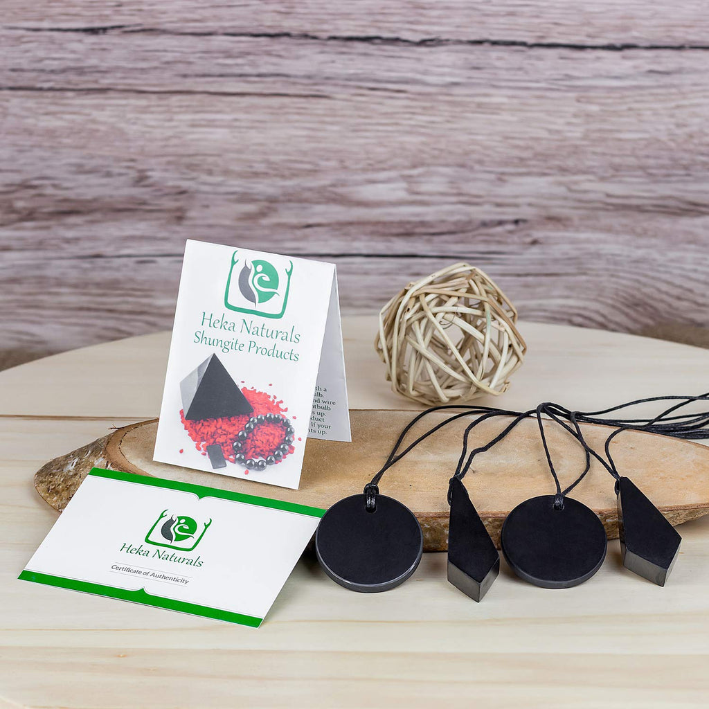 Heka Naturals Shungite Crystal Necklace Pendants Set | Healing Crystals & Chakra Necklace - Gemstone Jewelry for Men & Women - S