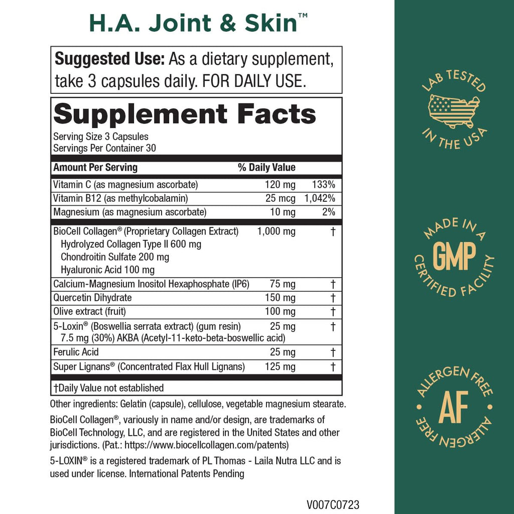 Purity Products H.A. Joint and Skin Super Formula Biocell Collagen w/Hyaluronic Acid Supports Healthy Joint Flexibility, Healthy