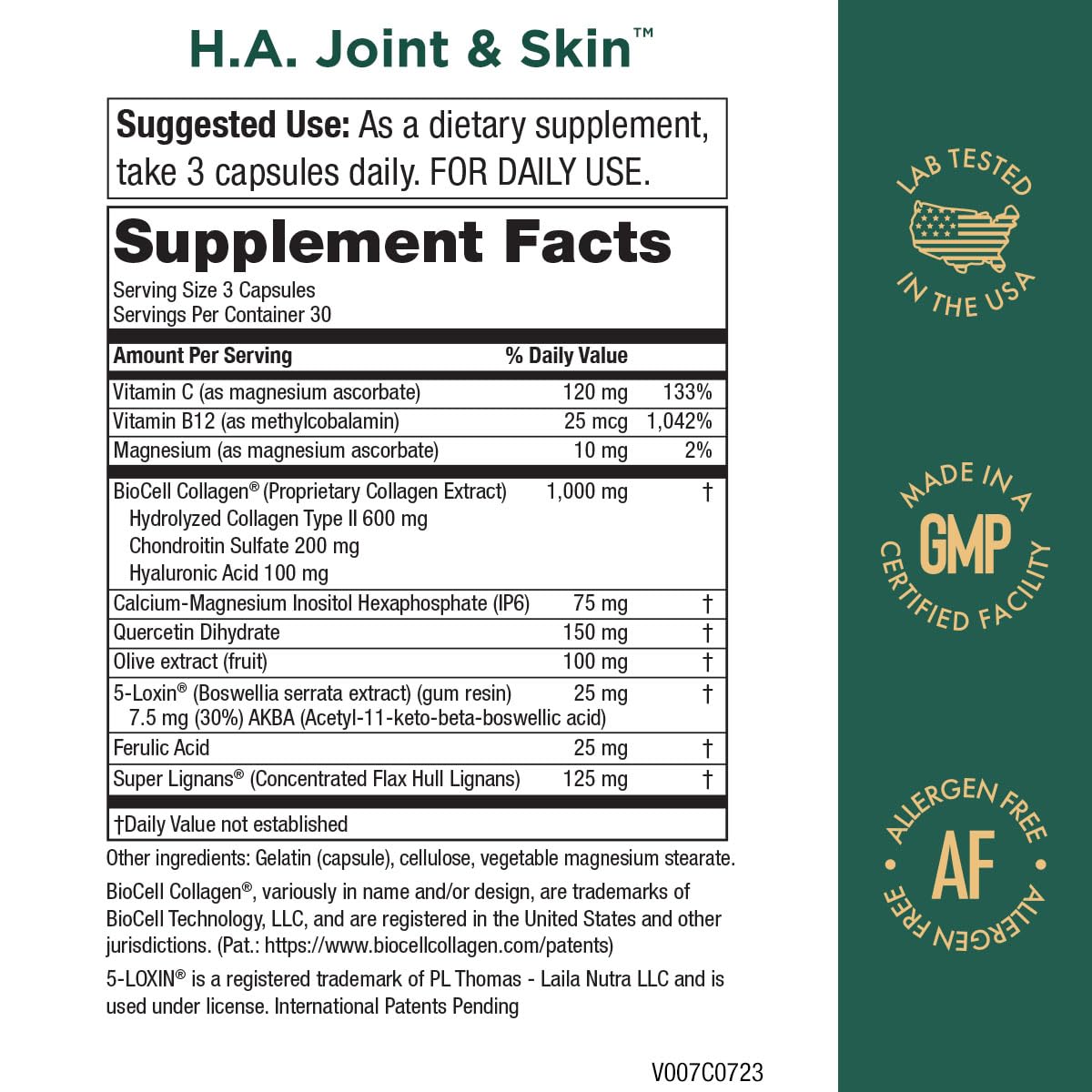 Purity Products H.A. Joint and Skin Super Formula Biocell Collagen w/Hyaluronic Acid Supports Healthy Joint Flexibility, Healthy