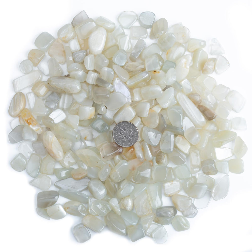 ZenQ 1 lb White Moonstone Tumbled Stone Chips Crushed Natural Crystal Quartz Pieces