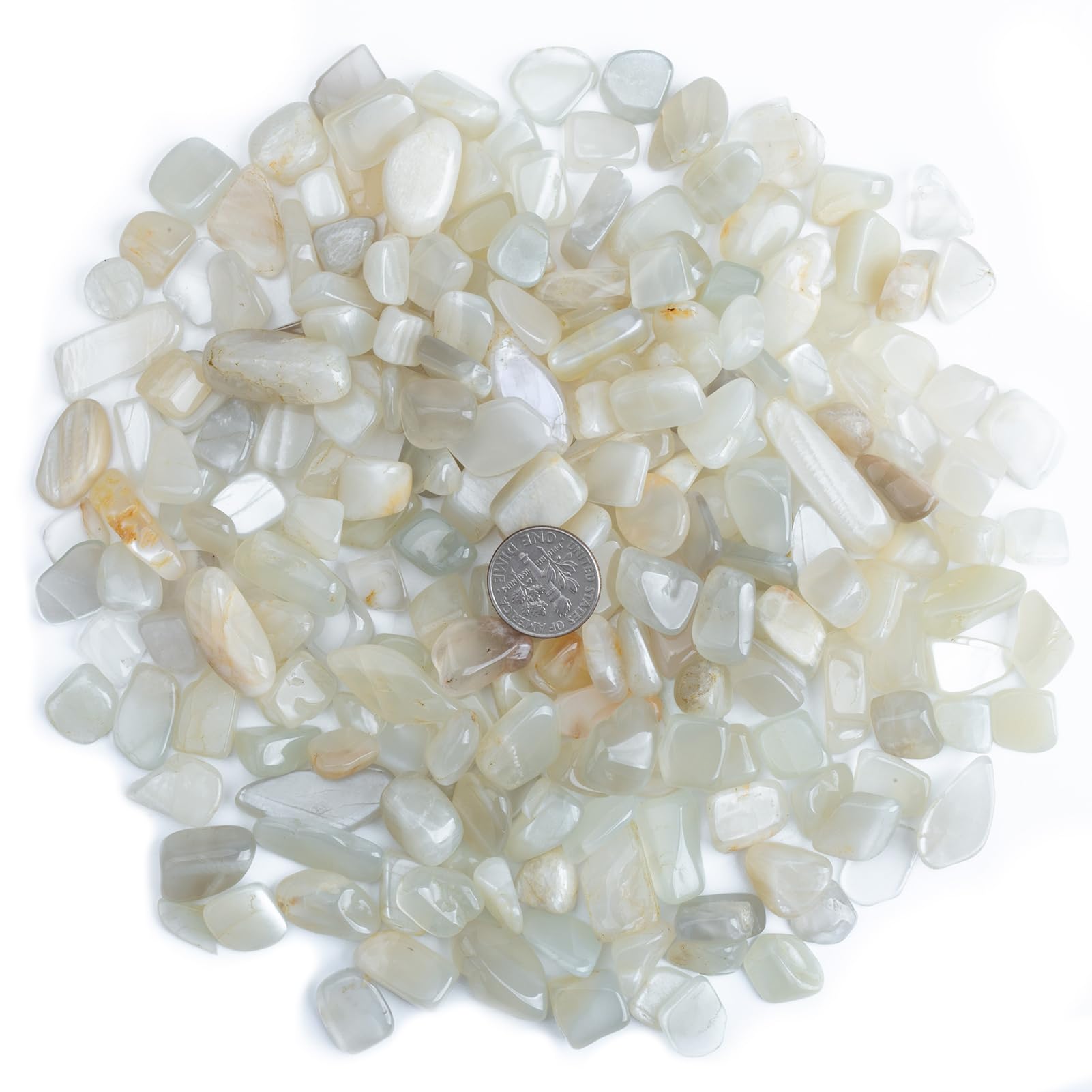 ZenQ 1 lb White Moonstone Tumbled Stone Chips Crushed Natural Crystal Quartz Pieces