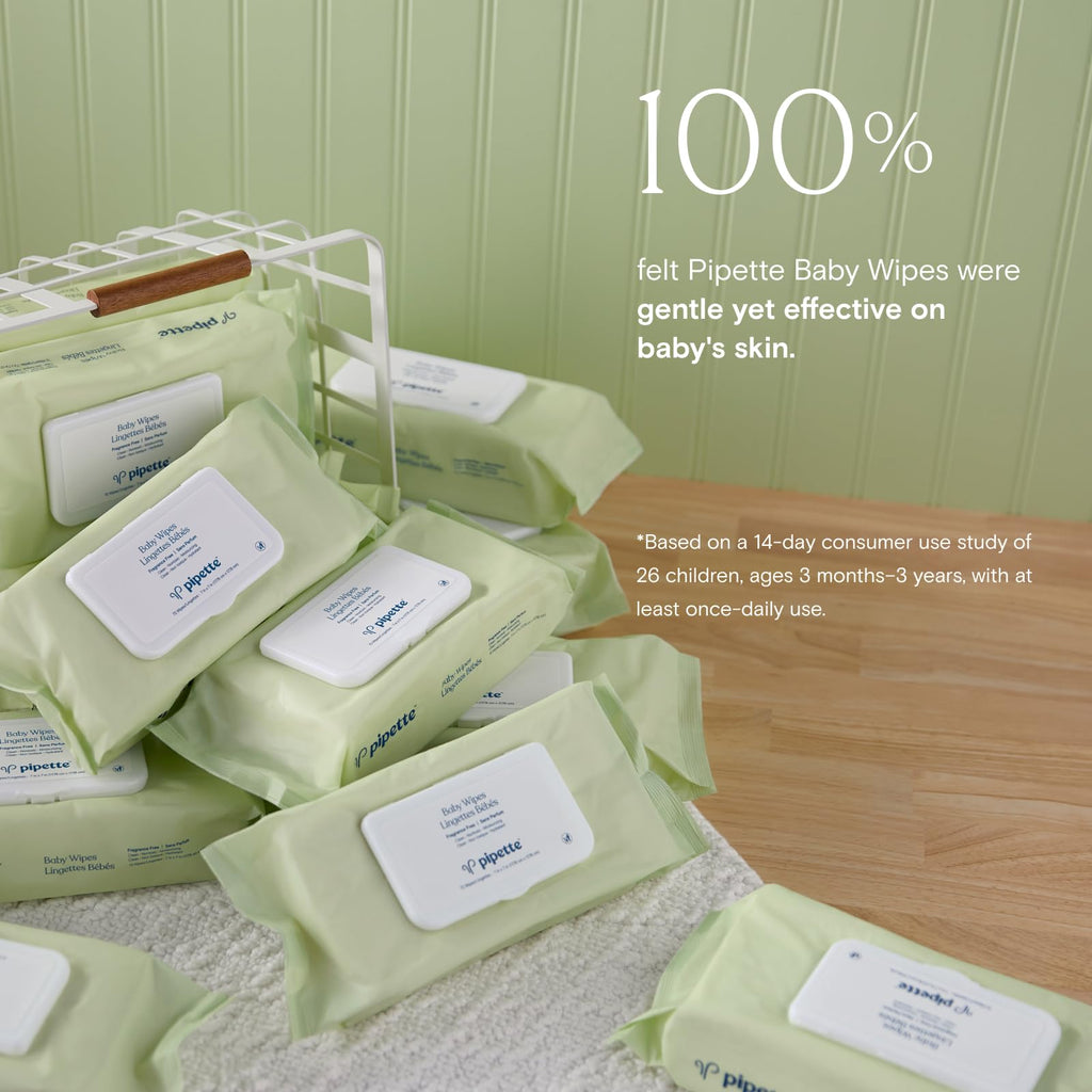 Pipette Baby Wipes - 100% Plant-Based Fibers and Plant-Derived Moisturizers, Water-Based (Fragrance-Free, 288-Count)