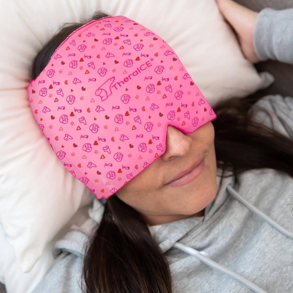 TheraICE Migraine Relief Cap, Migraine Ice Pack Mask, Women Cooling Gel Hat, Face Cold Compress Head Wrap for Her Stress. Great
