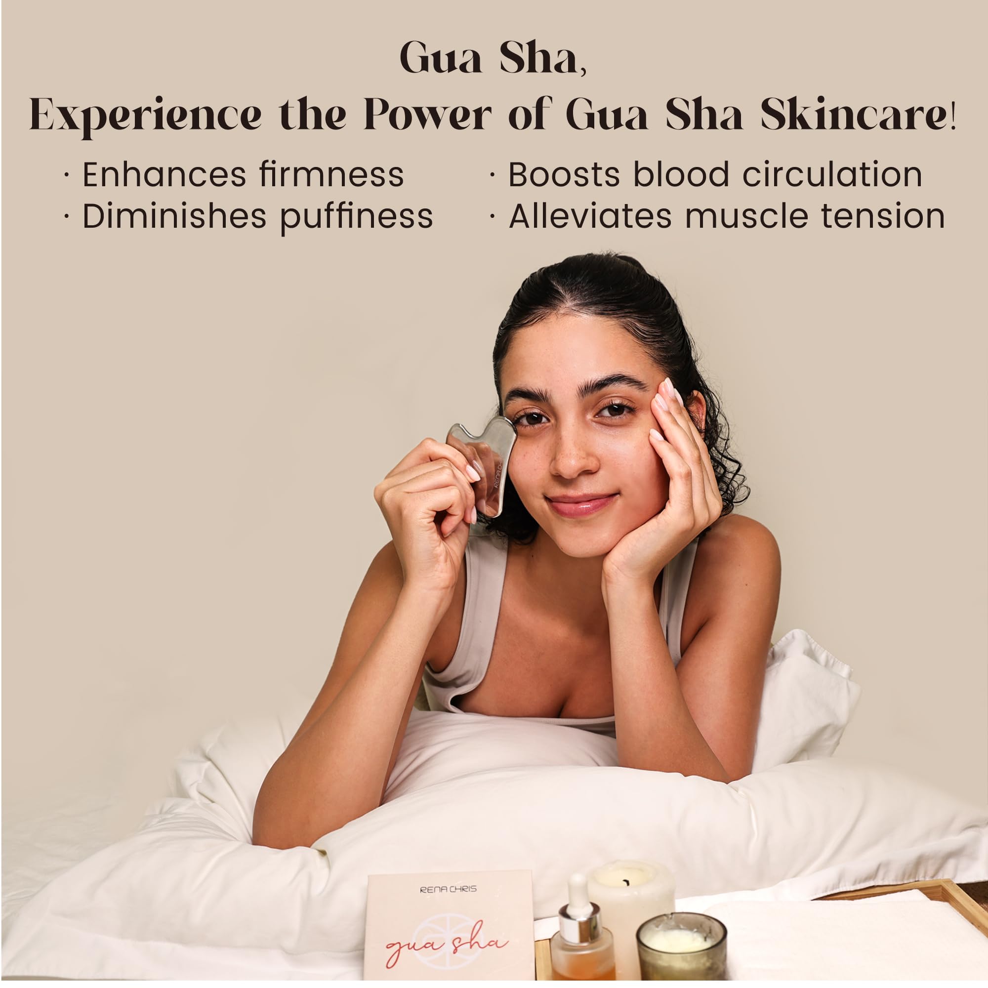 Rena Chris Gua Sha Facial Tools, Stainless Steel Guasha, Manual Massage Sticks for Jawline Sculpting and Puffiness Reducing, Scr