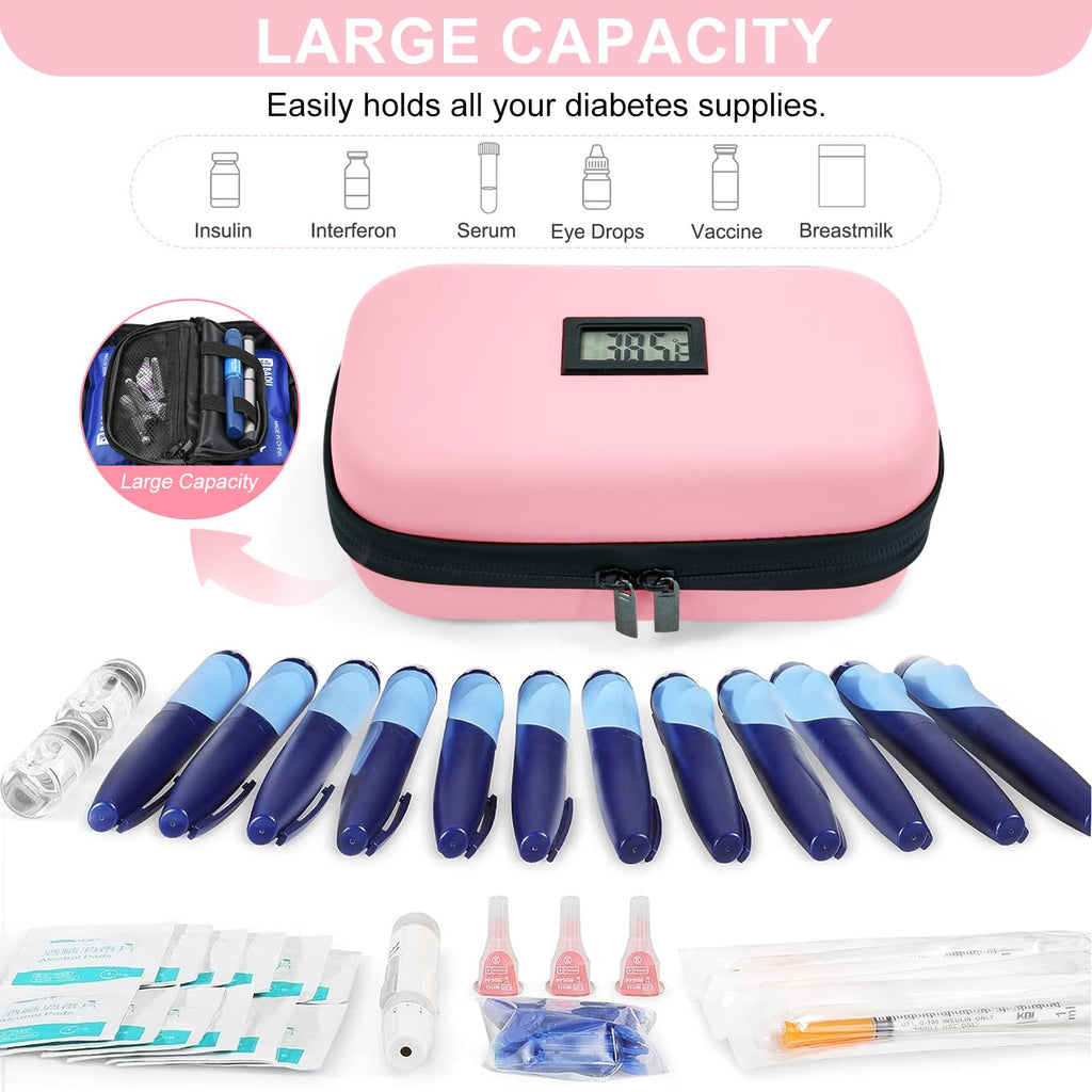 Gosemai TSA Approved Insulin Cooler Travel Case, Medication Cooler for Travel with Thermometer Temperature Display Diabetic Medi