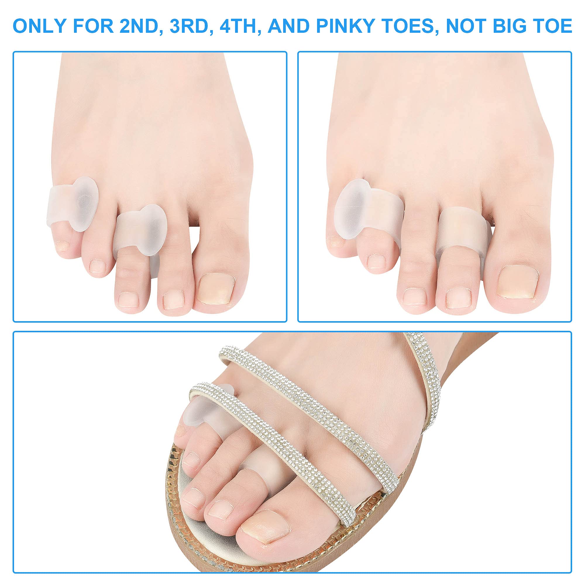 Hoogoo Pinky Toe Separators, Translucent Gel Toe Protector Spreader Small Silicone Toe Spacers, Cushions for Curled Overlapping