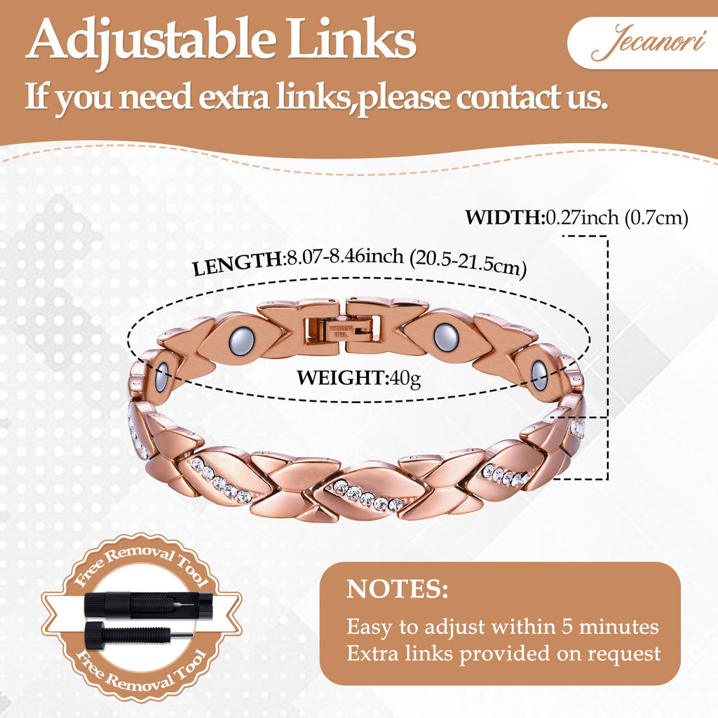 Jecanori Copper Magnetic Bracelets for Women,Adjustable 99.9% Solid Copper Bracelets,Valentine's Day Gifts Magnetic Jewelry with