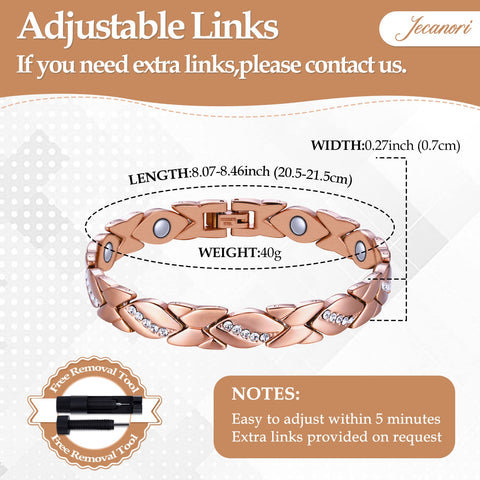 Jecanori Copper Magnetic Bracelets for Women,Adjustable 99.9% Solid Copper Bracelets,Valentine's Day Gifts Magnetic Jewelry with