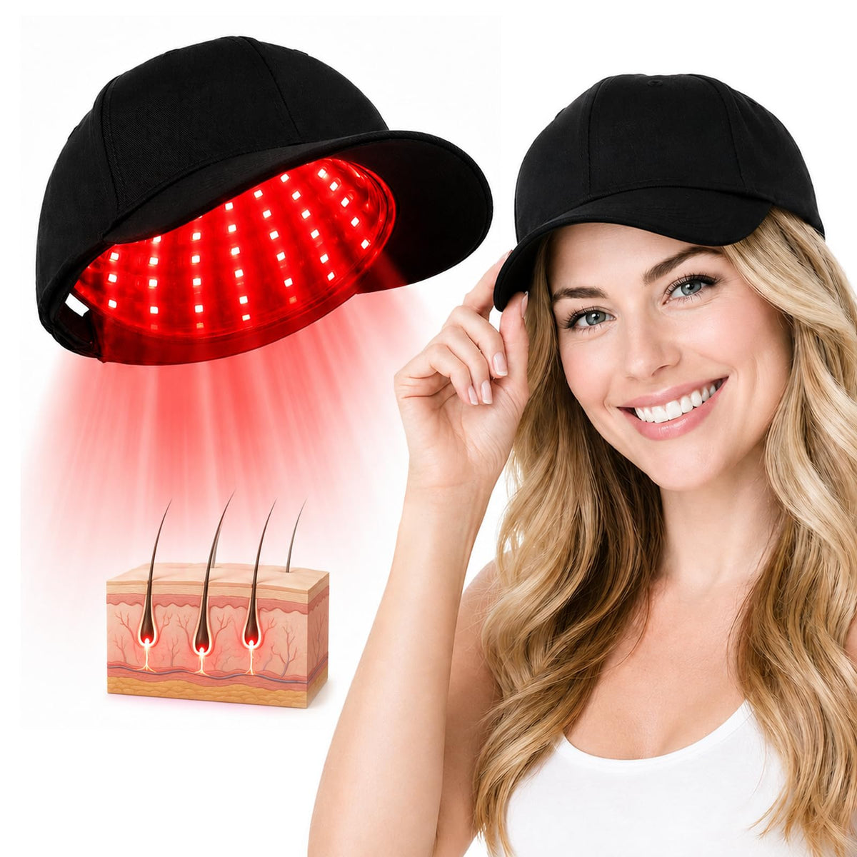 Clprelu Laser Hair Growth Cap, Red Light Therapy for Hair Growth, Black