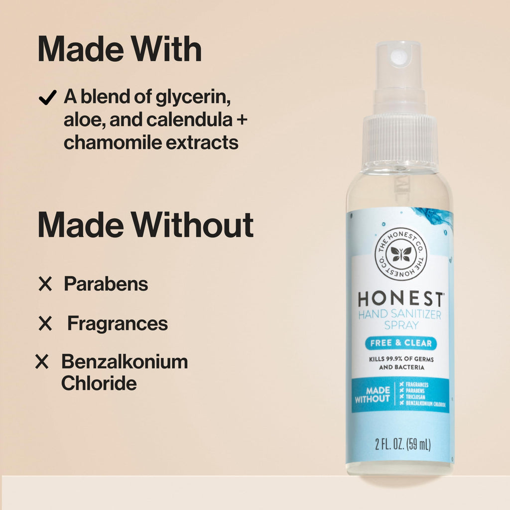 The Honest Company Plant-Based Hand Sanitizer Spray, Kills 99.9% of Germs, Hypoallergenic, Quick-drying, Moisturizing, Fragrance