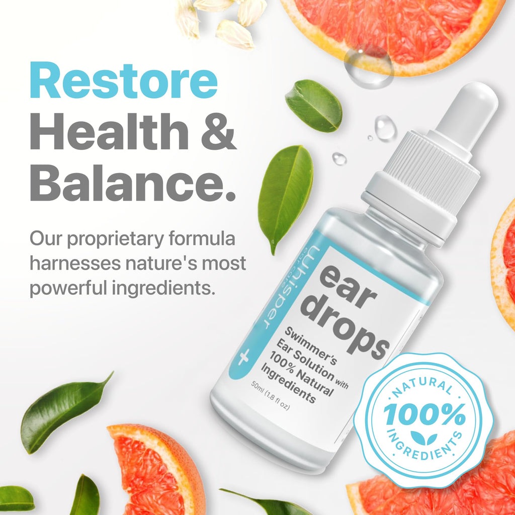 Whisper Ear Drops | 2oz | USA | All Natural Swimmers Ear Drops for Adults with Itchy Ears | Swimmer's Ear Drops Combat Swimmers