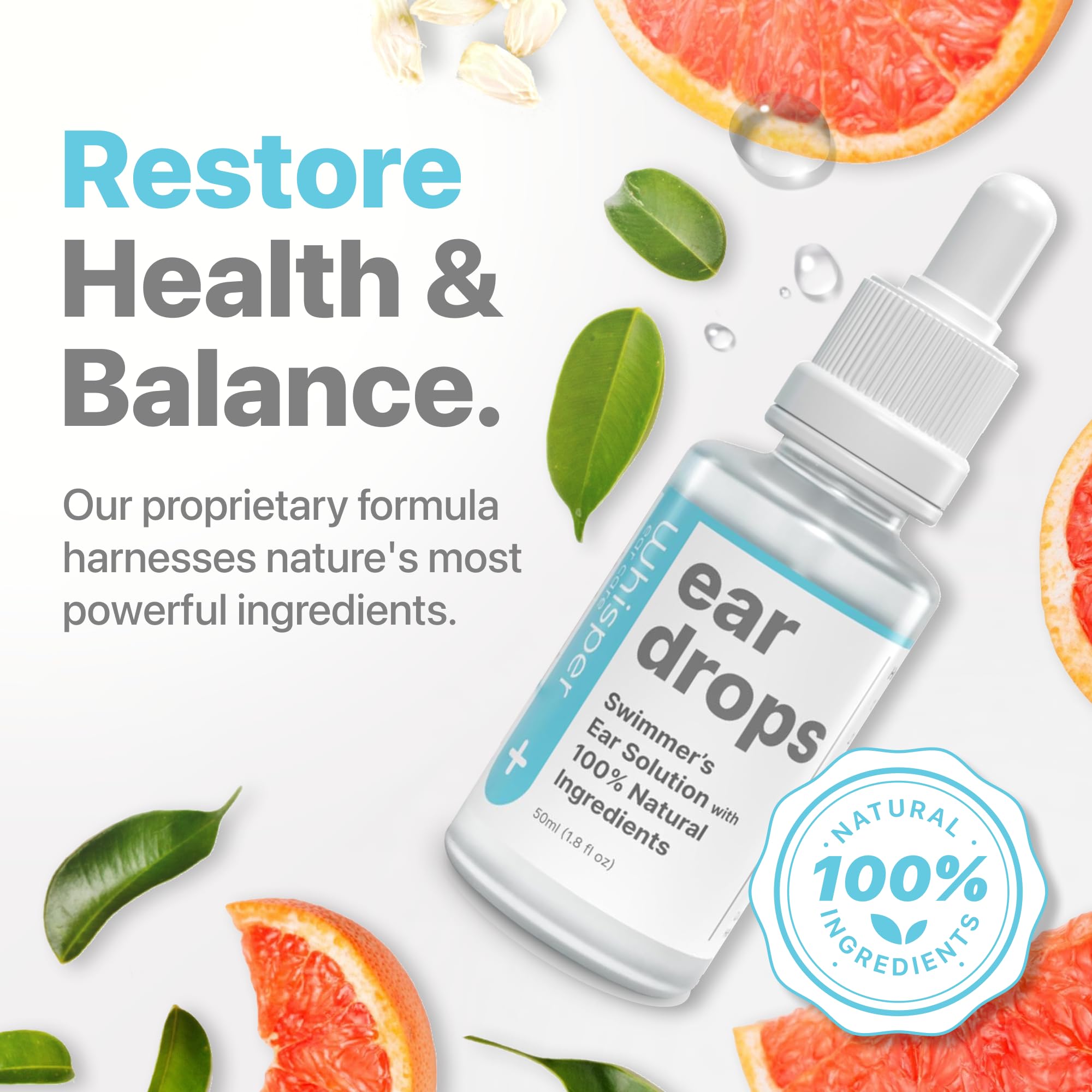 Whisper Ear Drops | 2oz | USA | All Natural Swimmers Ear Drops for Adults with Itchy Ears | Swimmer's Ear Drops Combat Swimmers